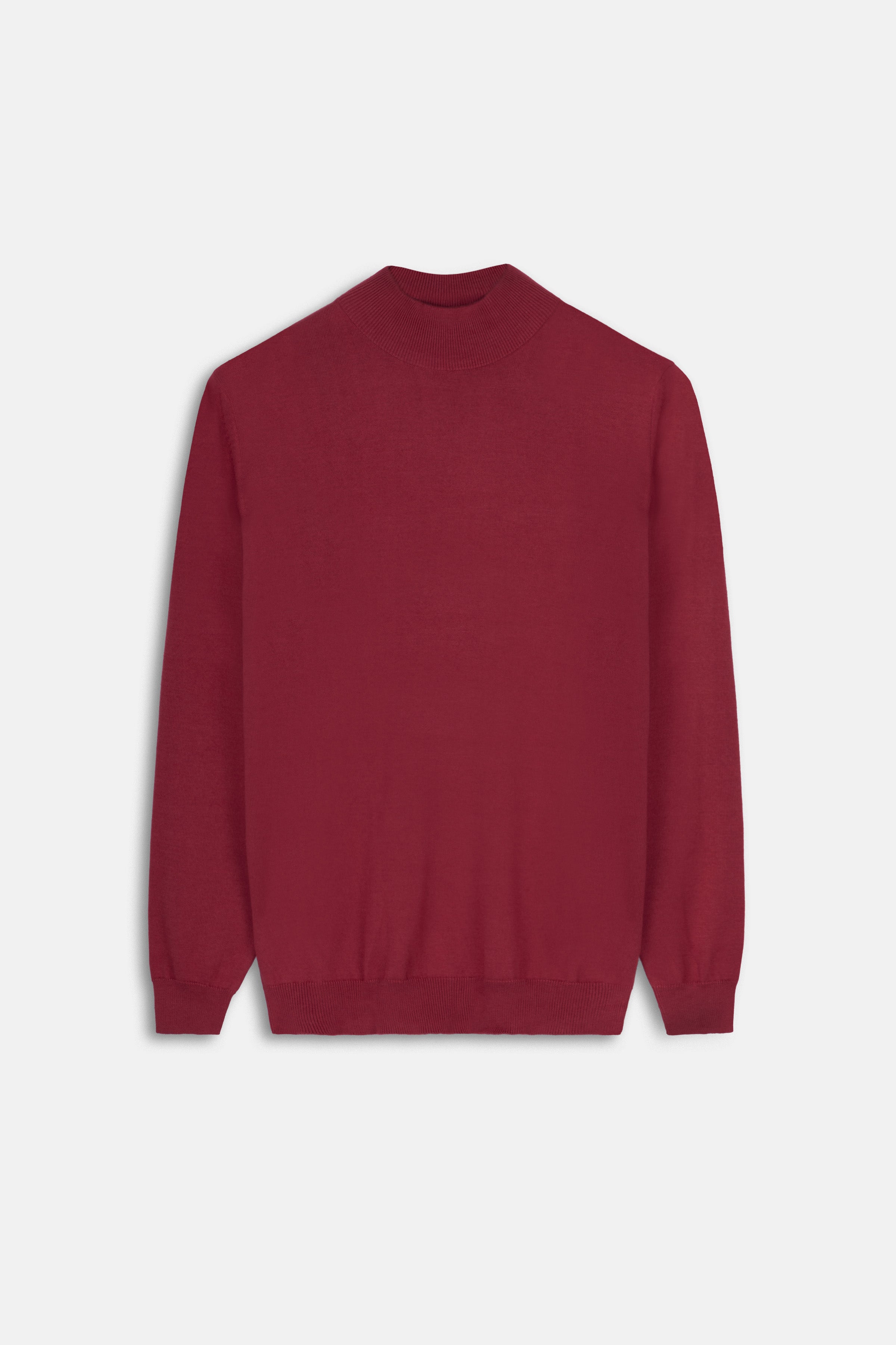 Knitted Dark Red Moc-Neck Pullover - 1