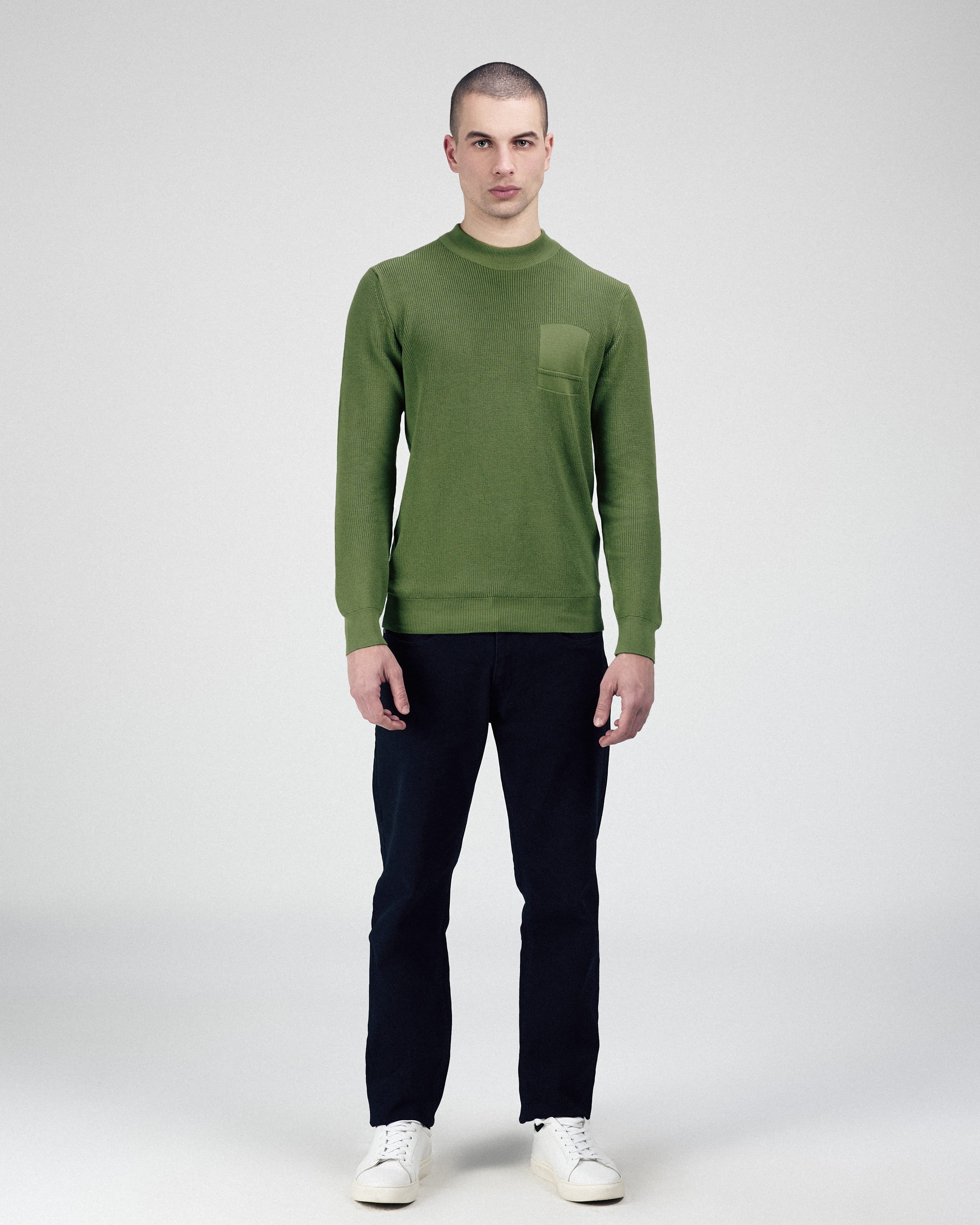 Jacquard Knitted Mock Neck Dark moss Green Pullover - 2