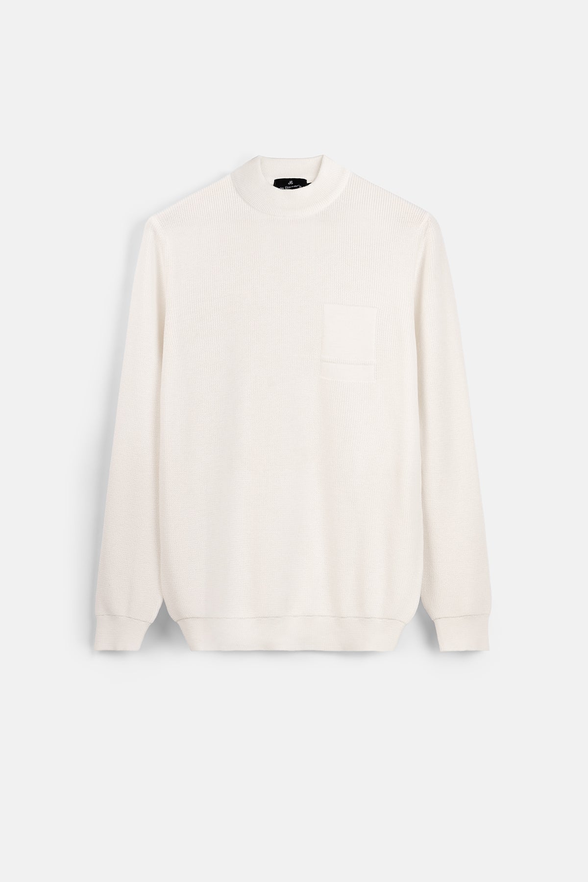 Jacquard Knitted Mock Neck Off-White Pullover - 1