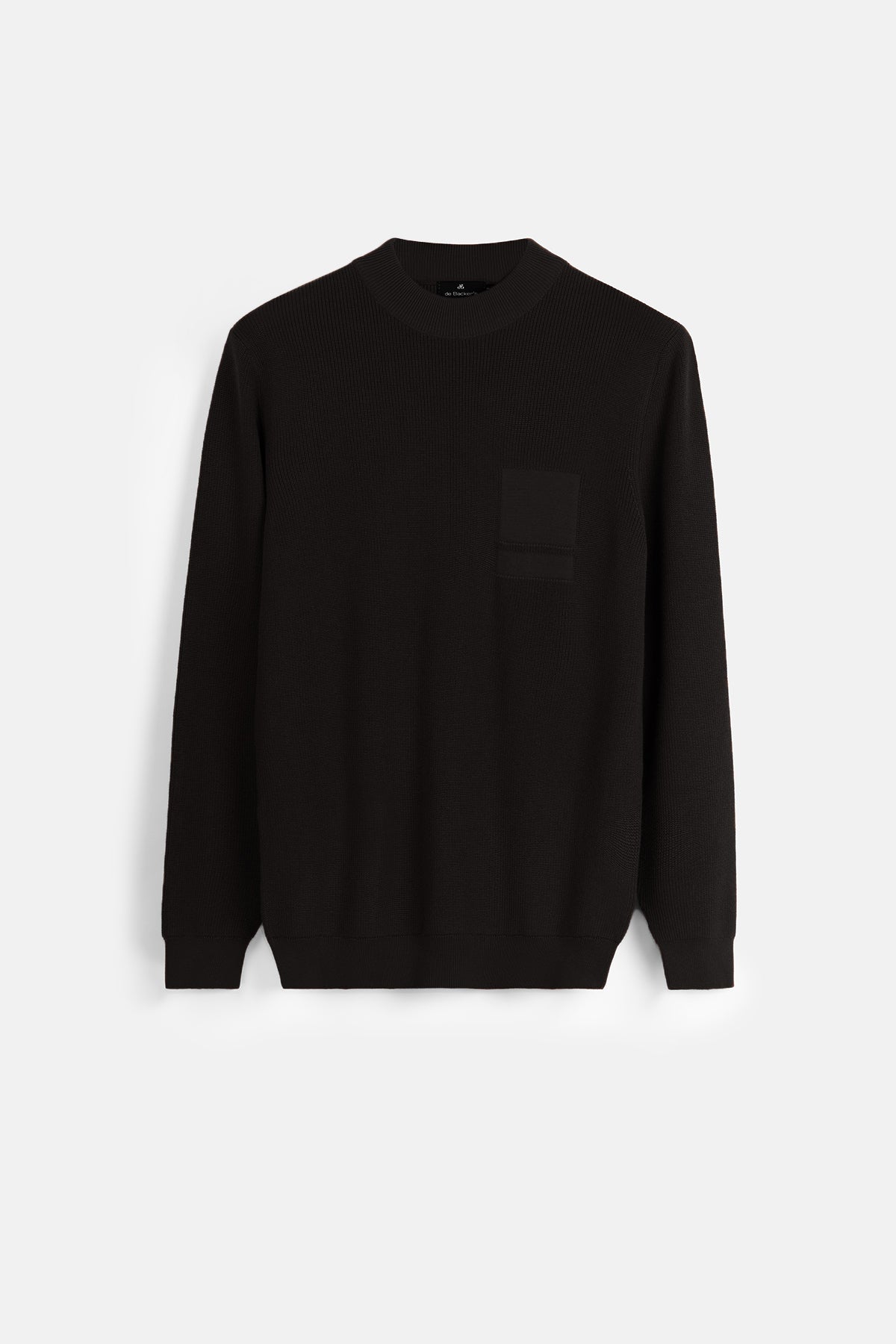 Jacquard Knitted Mock Neck Black Pullover - 1