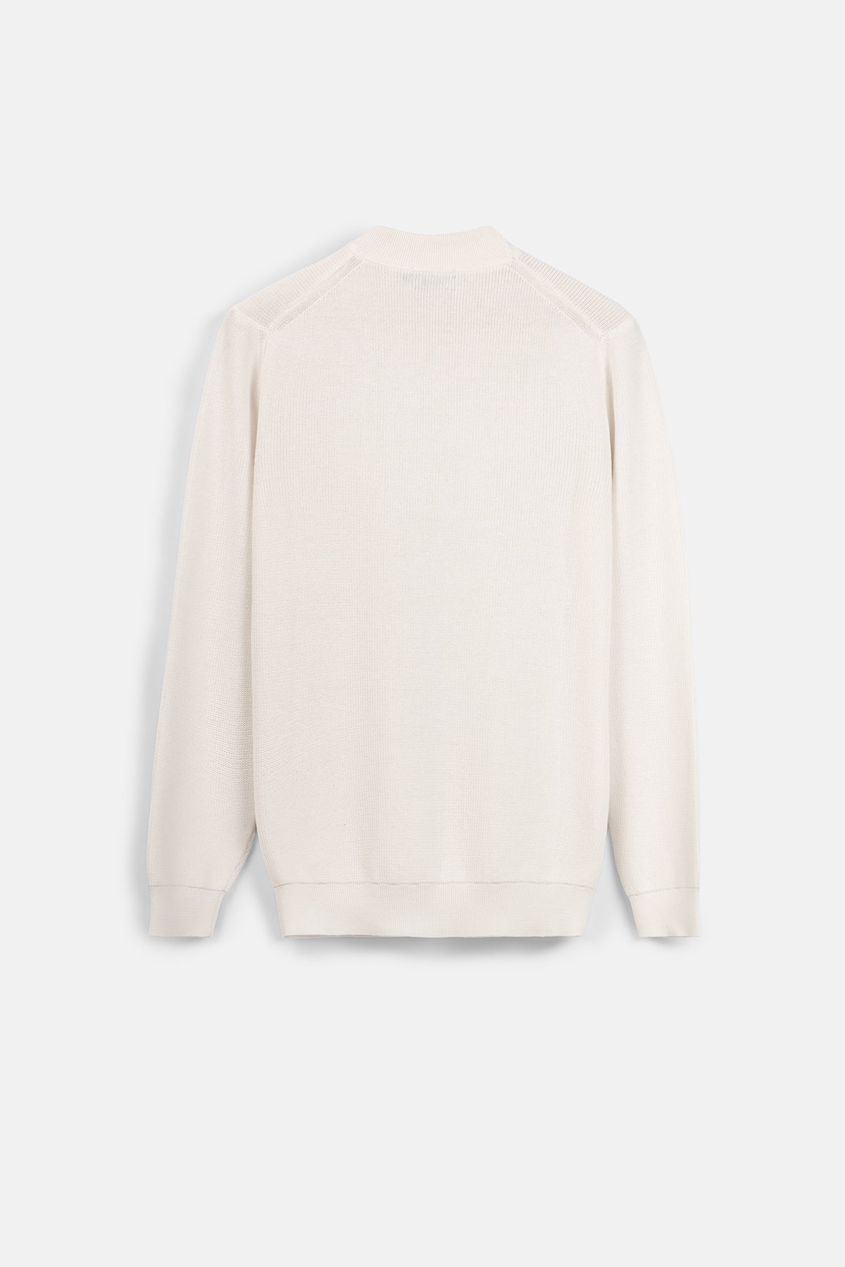 Jacquard Knitted Mock Neck Off-White Pullover - 2