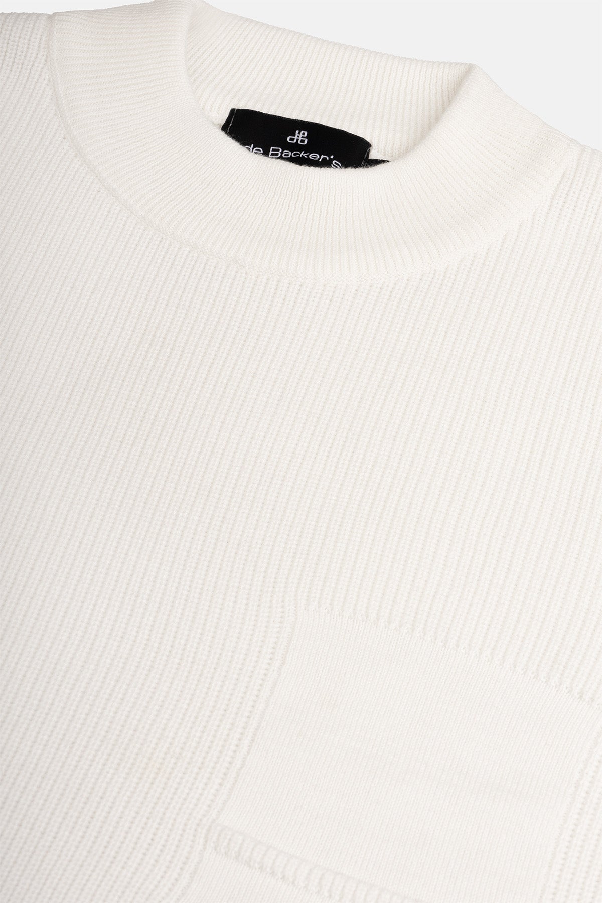 Jacquard Knitted Mock Neck Off-White Pullover - 3