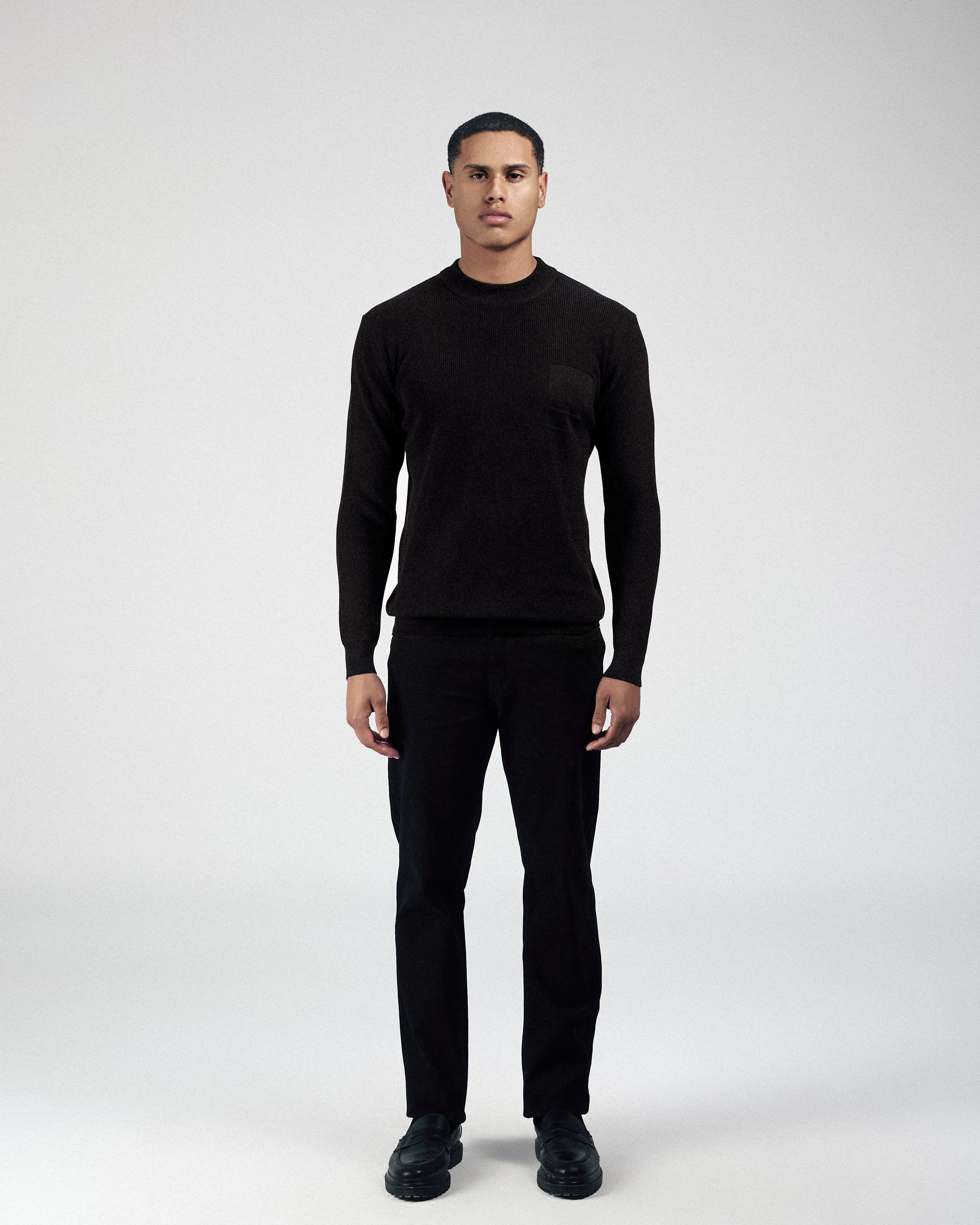 Jacquard Knitted Mock Neck Black Pullover - 2