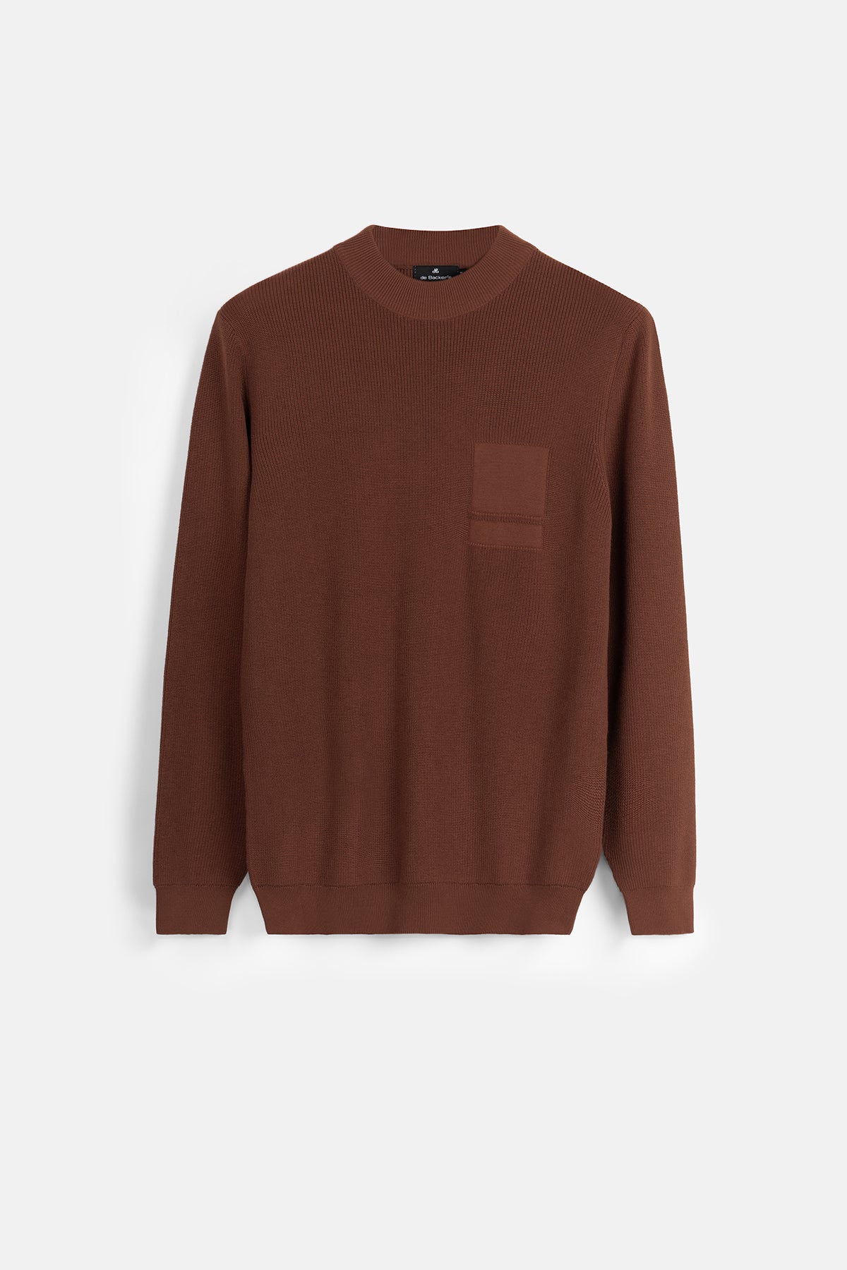 Jacquard Knitted Mock Neck Caput Mortuum Brown Pullover - 1