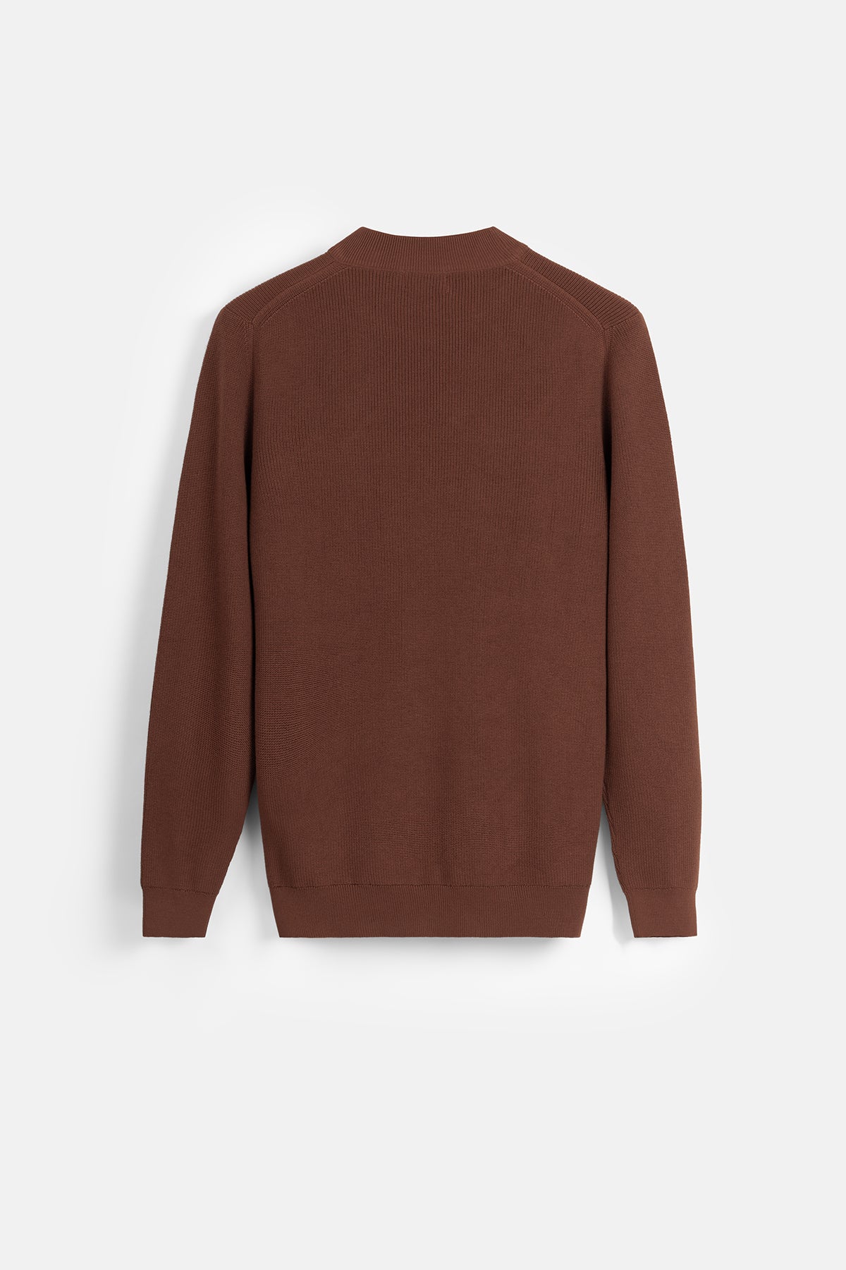Jacquard Knitted Mock Neck Caput Mortuum Brown Pullover - 2