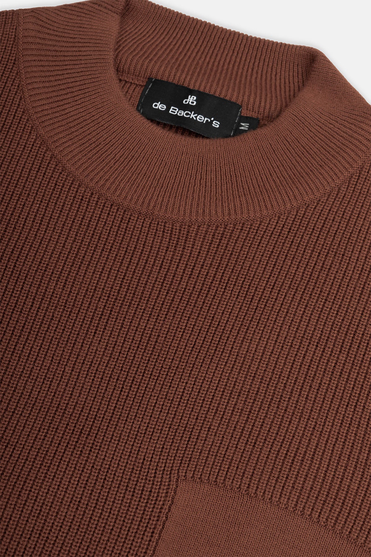 Jacquard Knitted Mock Neck Caput Mortuum Brown Pullover - 3