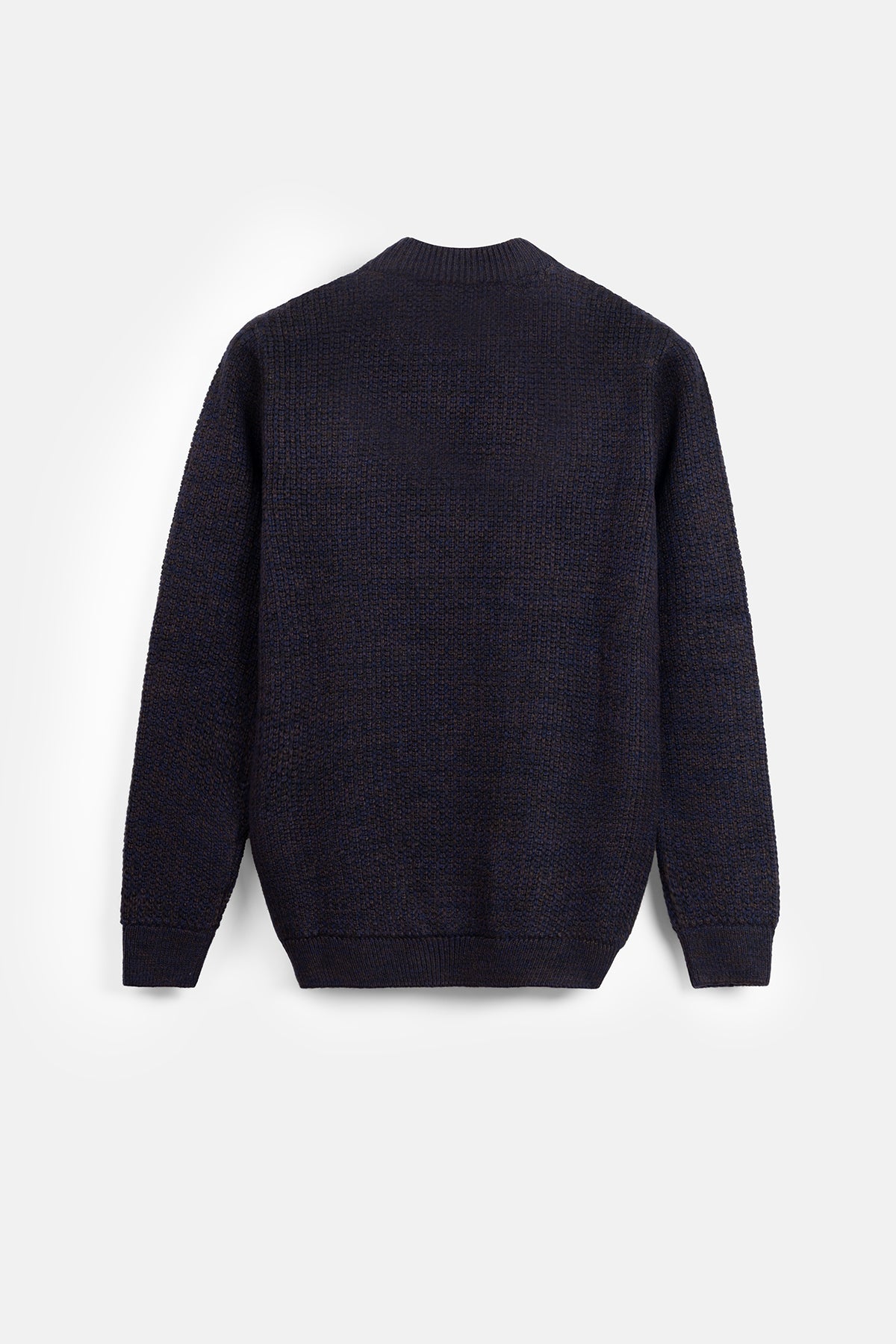Knitted Dark Navy Moc-Neck Pullover - 5