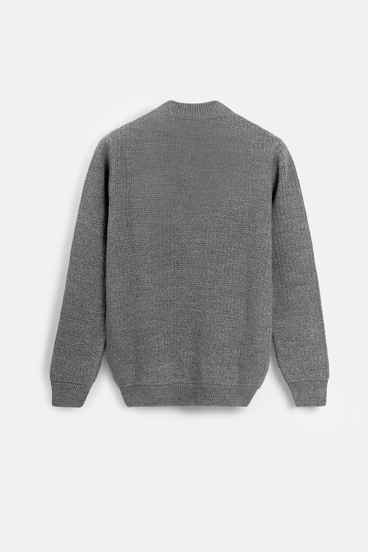 Knitted Gray Moc-Neck Pullover - 5