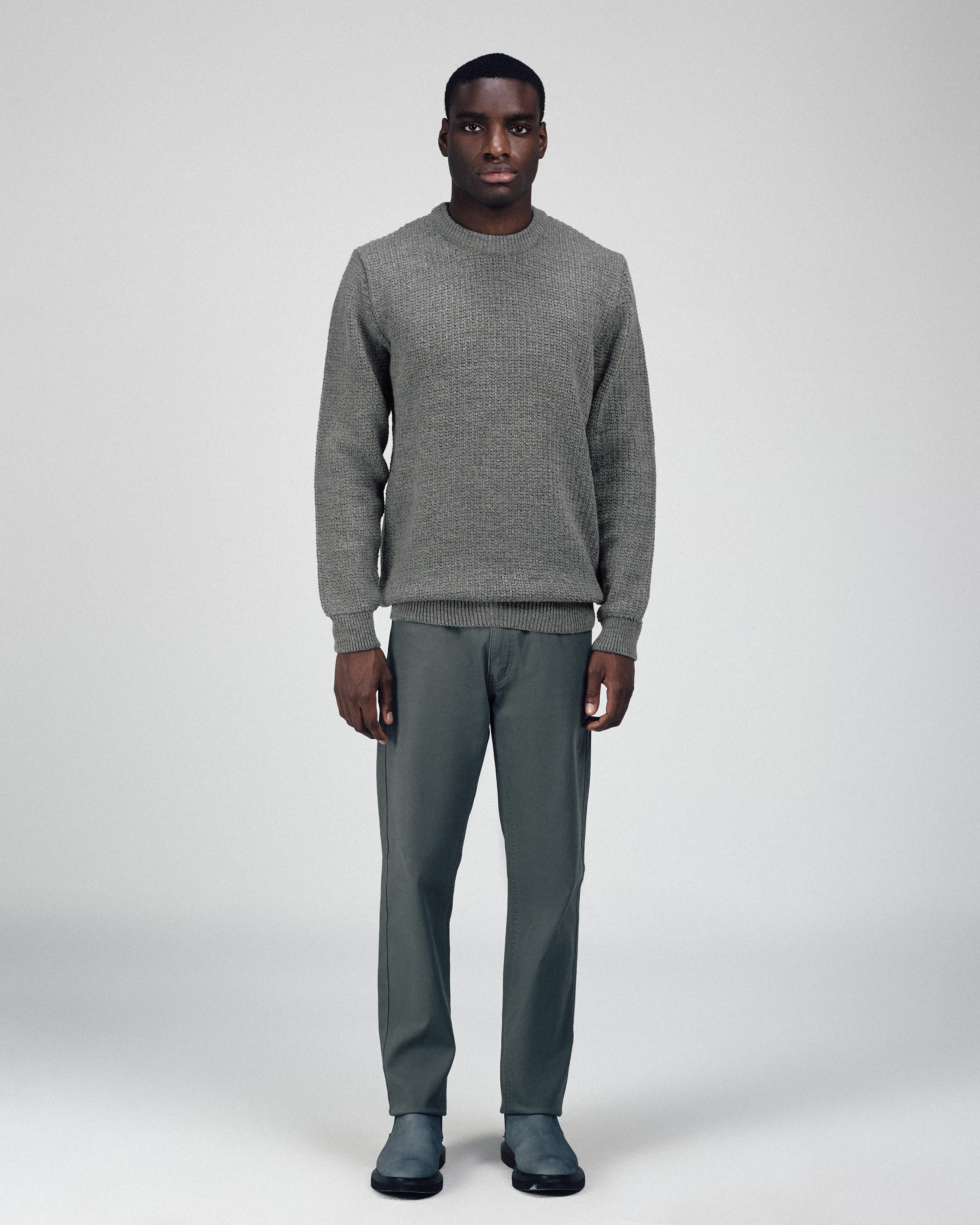 Knitted Gray Moc-Neck Pullover - 2