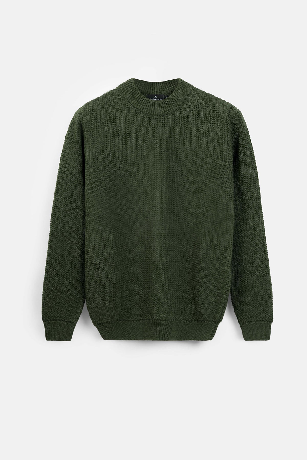 Knitted Dark Green Moc-Neck Pullover - 1