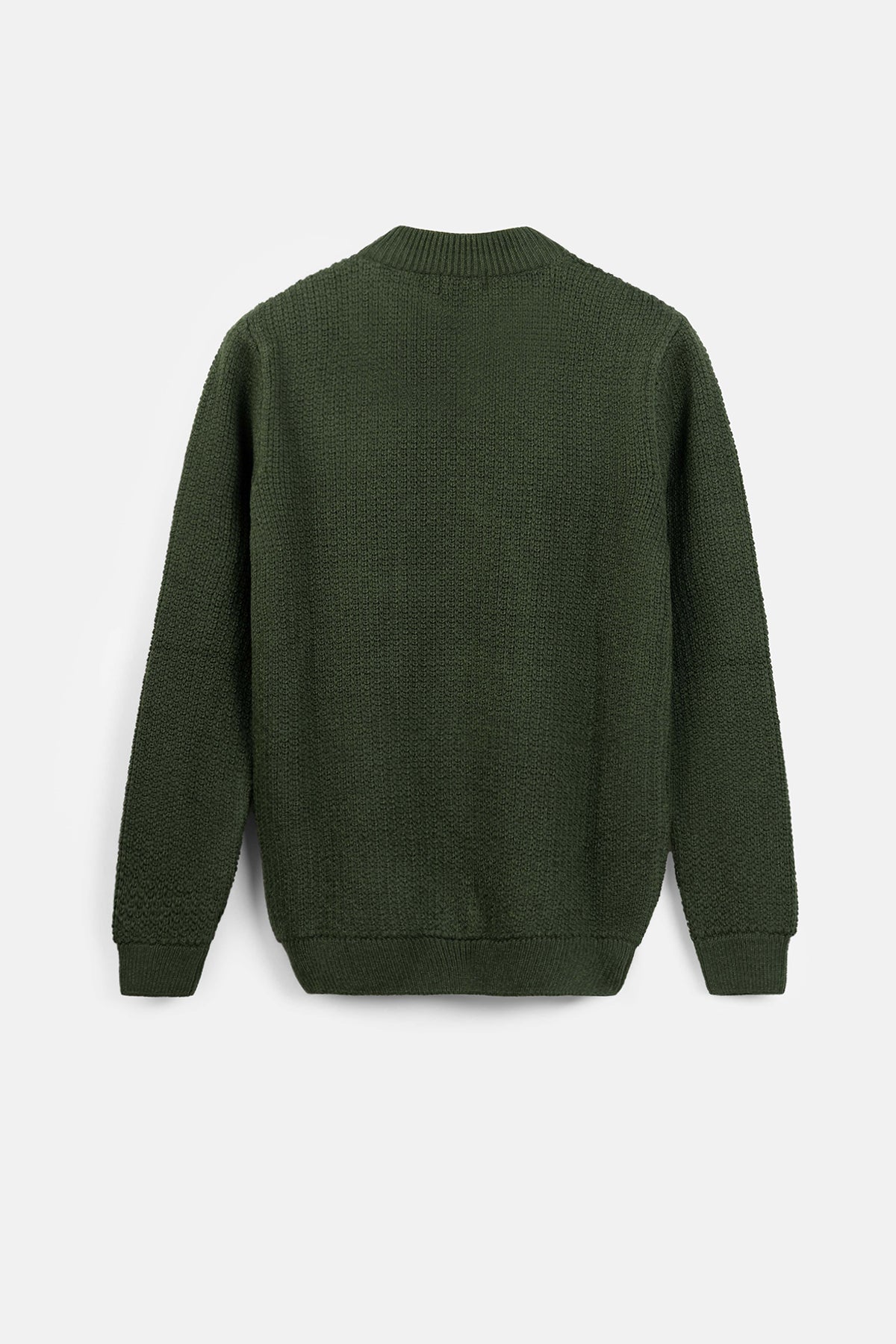 Knitted Dark Green Moc-Neck Pullover - 5