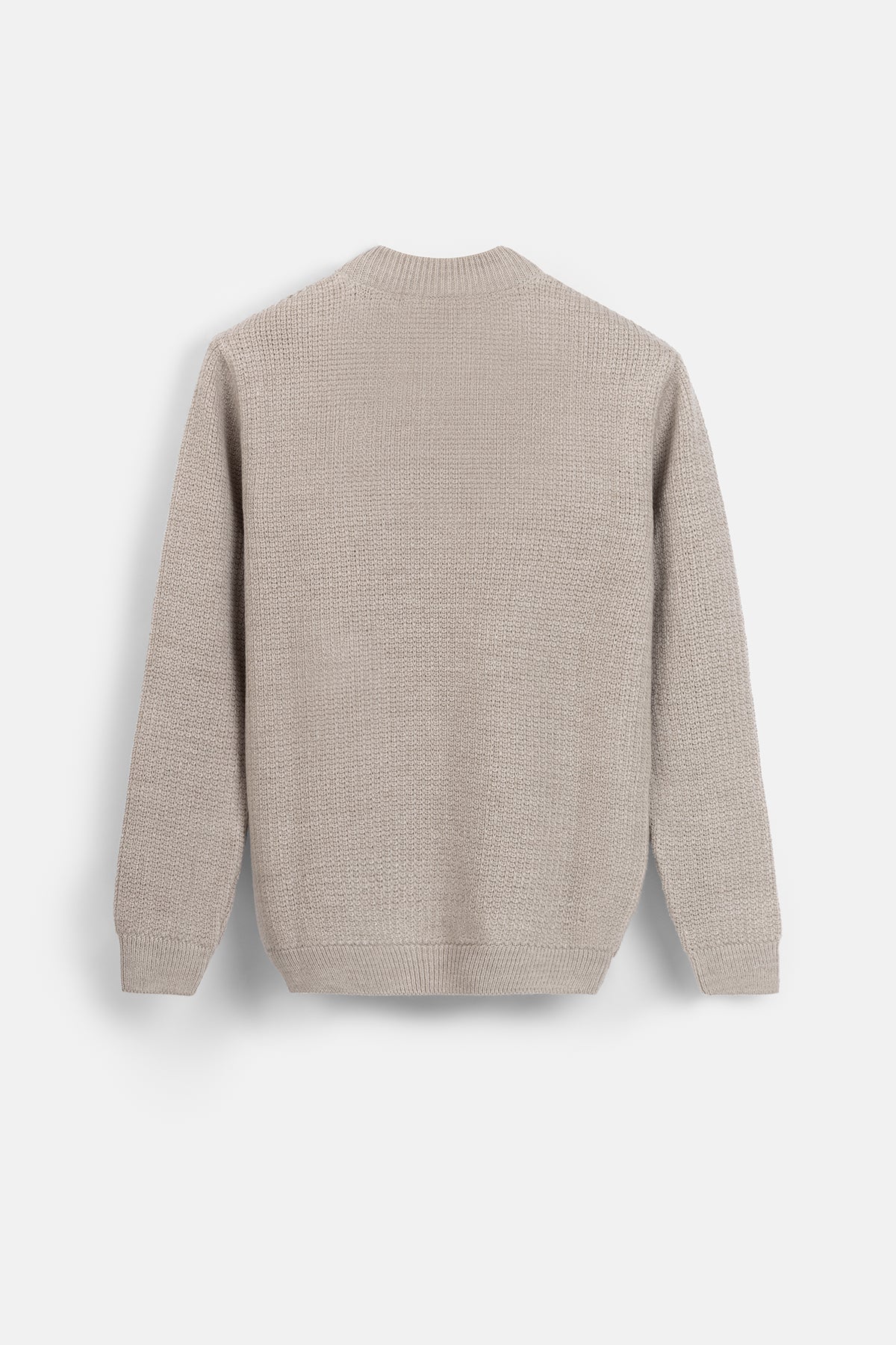 Knitted Light Beige Moc-Neck Pullover - 5