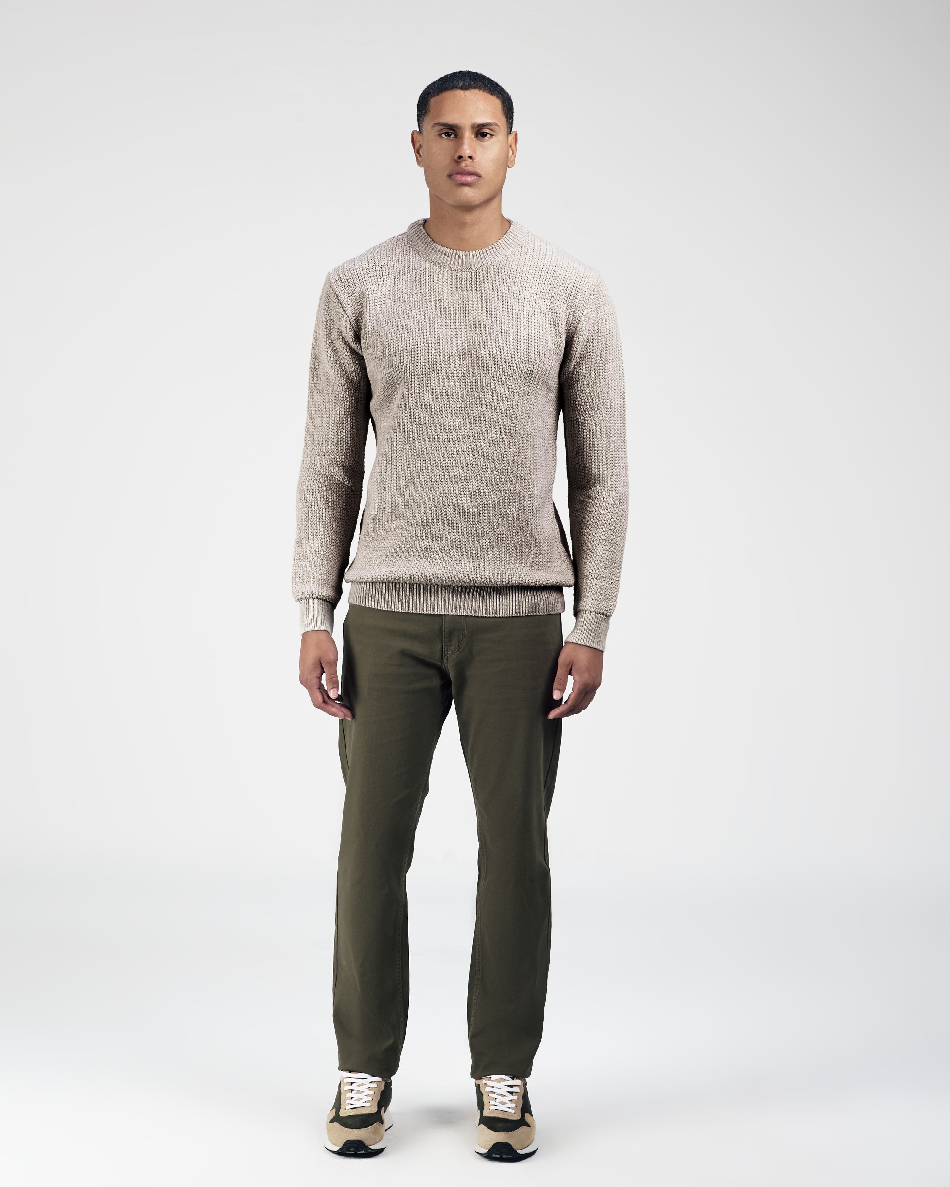 Knitted Light Beige Moc-Neck Pullover - 2