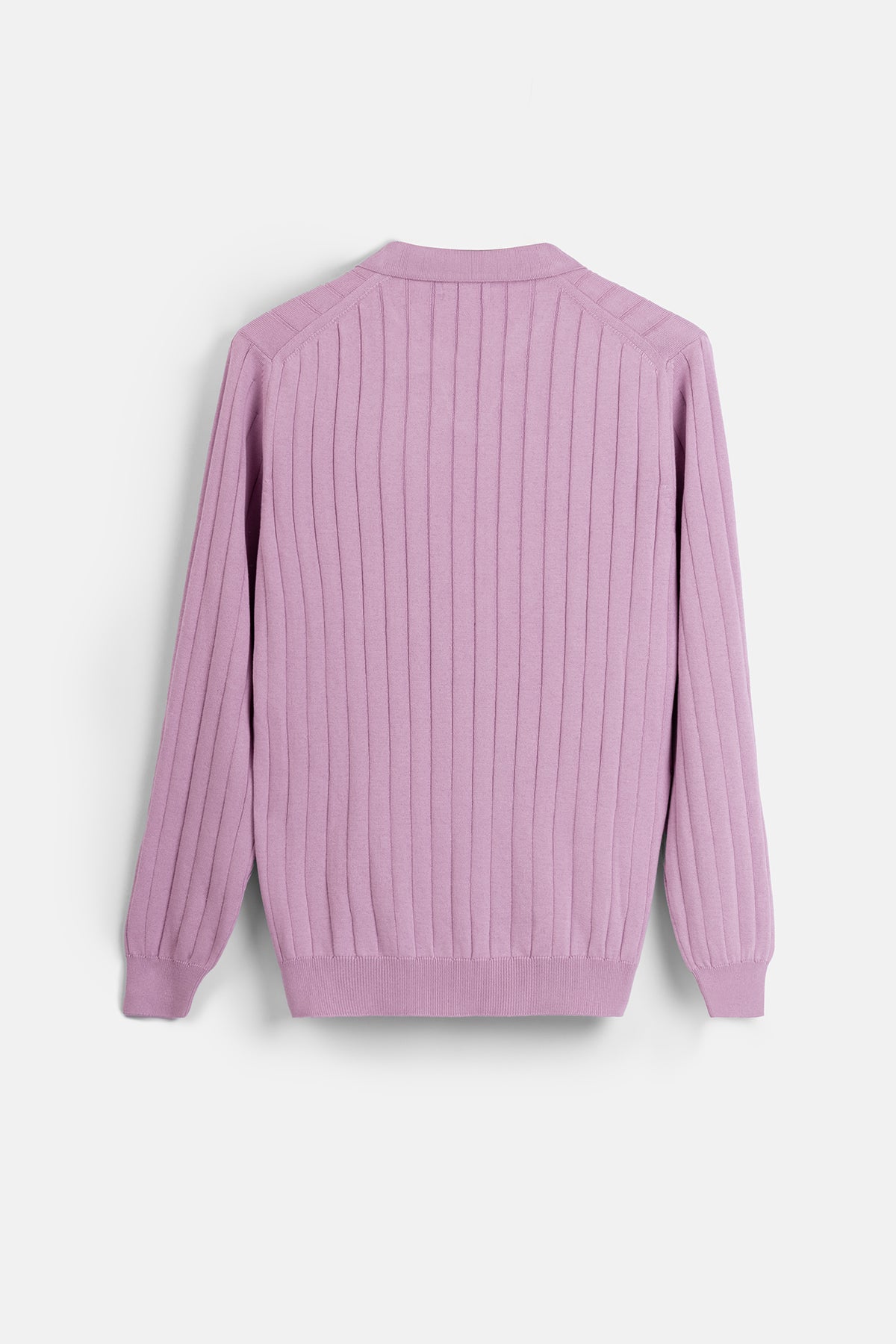 Striped Lilac Purple Long-Sleeves Polo Pullover
