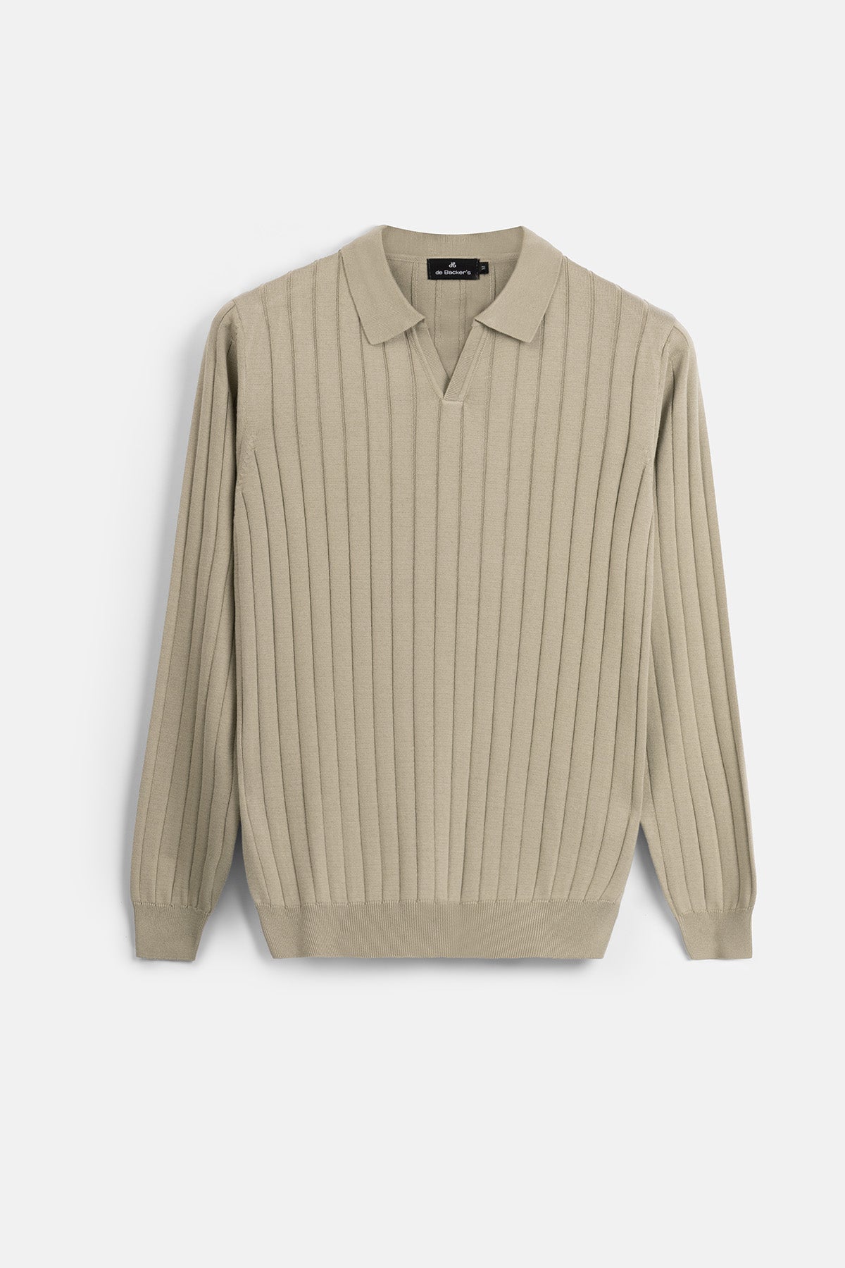 Striped Khaki Long-Sleeves Polo Shirt - 1