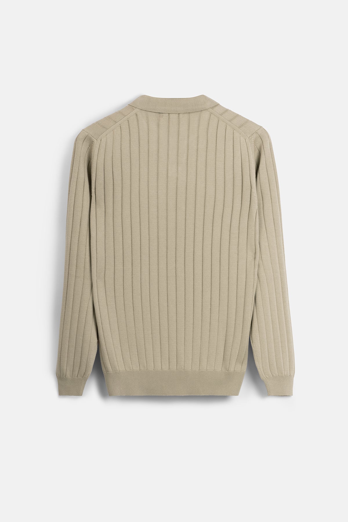 سُترة بولو طويلة الأكمام مخططة بلون الكاكي