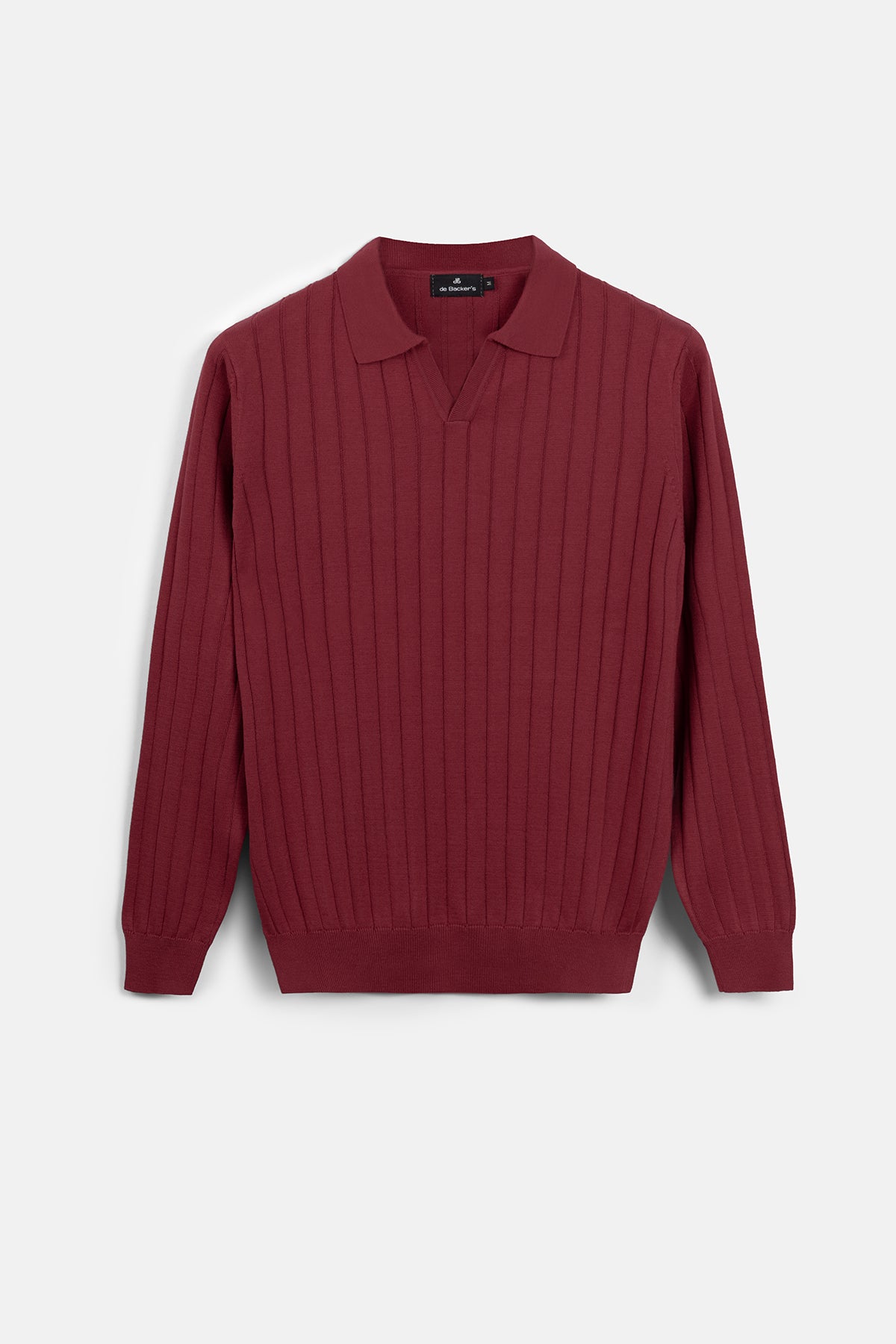 Striped Wine Red Long-Sleeves Polo Shirt - 1