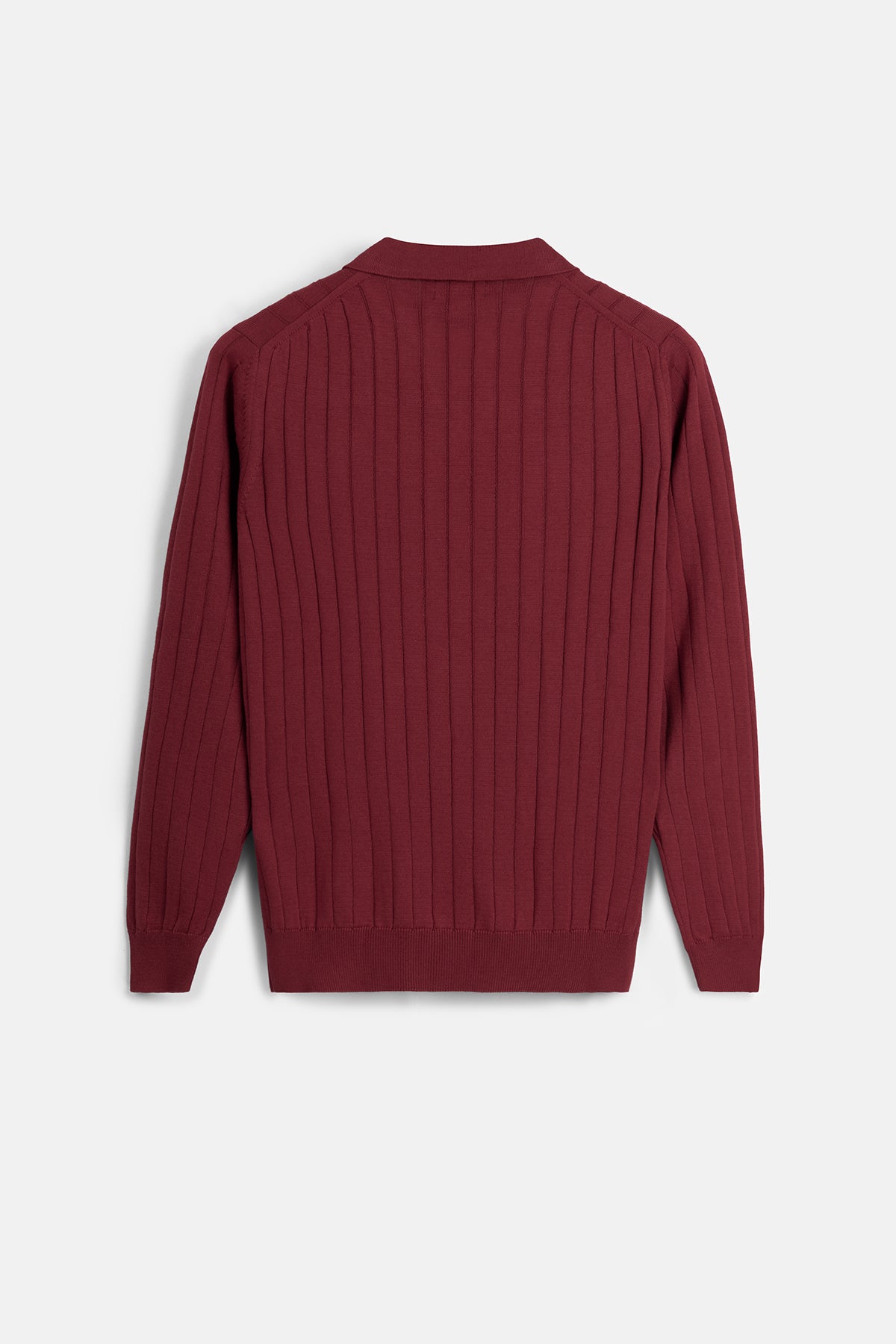 Striped Wine Red Long-Sleeves Polo Pullover