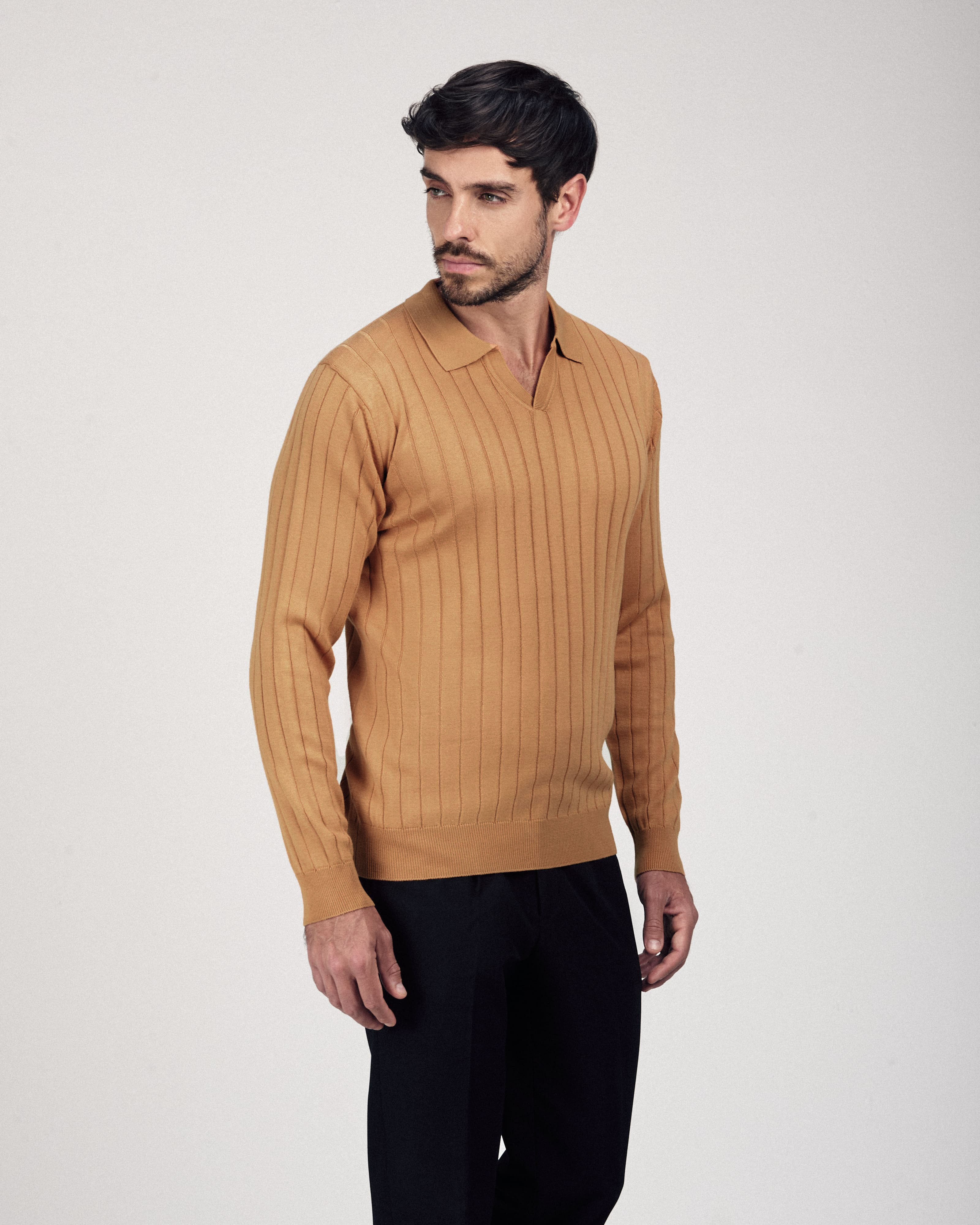 Striped Persian Orange Long-Sleeves Polo Shirt - 2