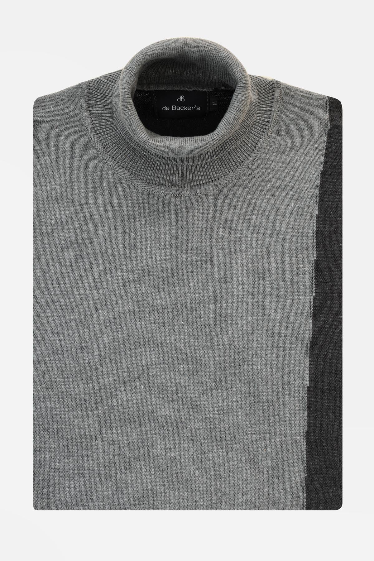 Jacquard Knitted High-neck Black & Gray Pullover - 1