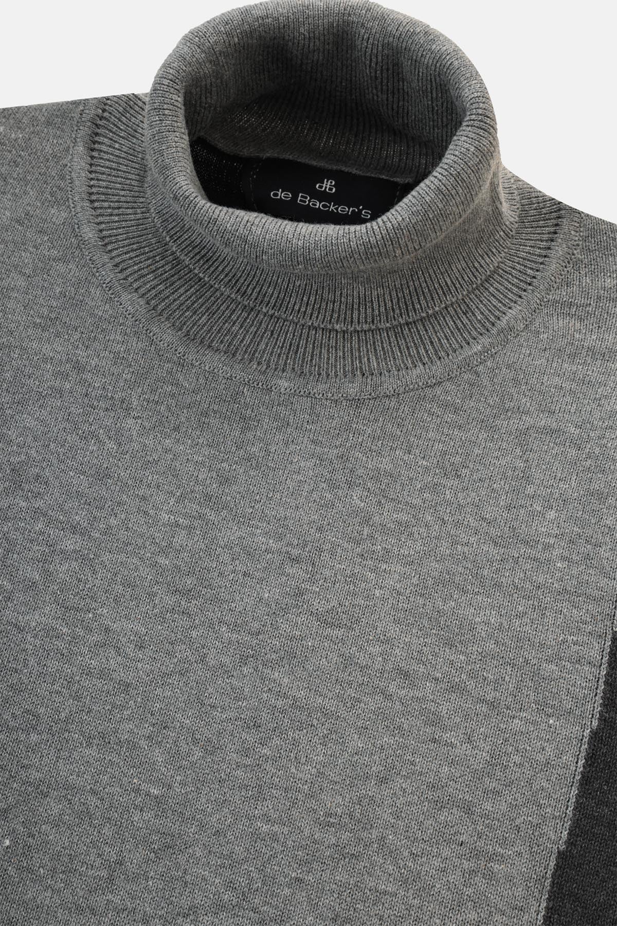 Jacquard Knitted High-neck Black & Gray Pullover - 2