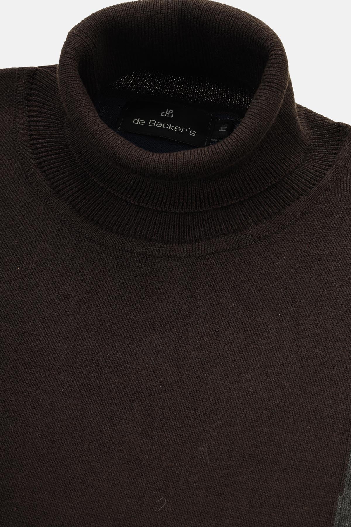 Jacquard Knitted High-neck Brown & Navy Pullover - 2