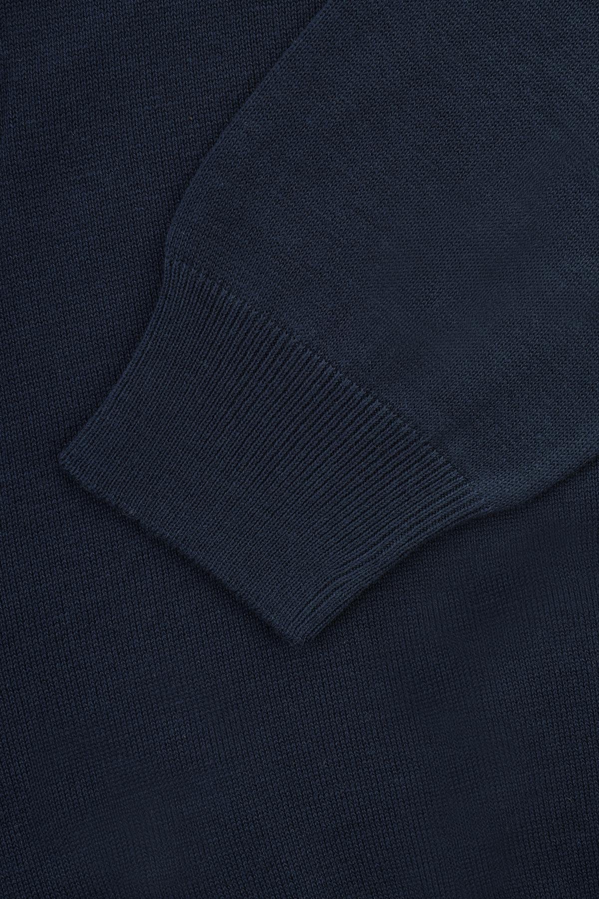 Jacquard Knitted High-neck Brown & Navy Pullover - 3