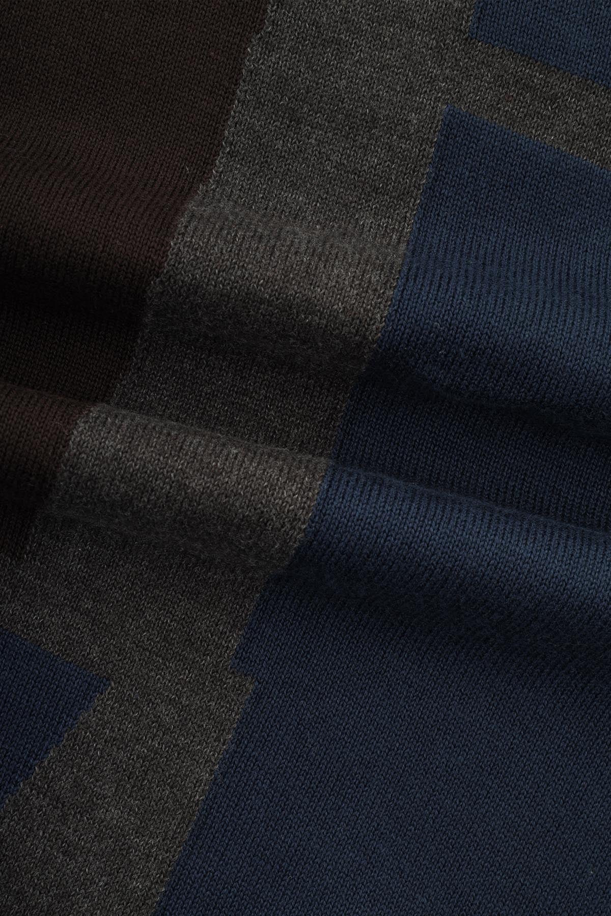 Jacquard Knitted High-neck Brown & Navy Pullover - 4