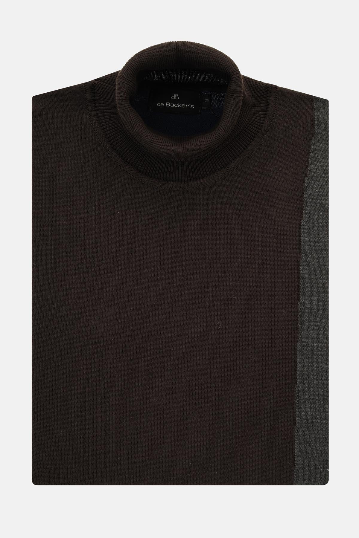 Jacquard Knitted High-neck Brown & Navy Pullover - 1