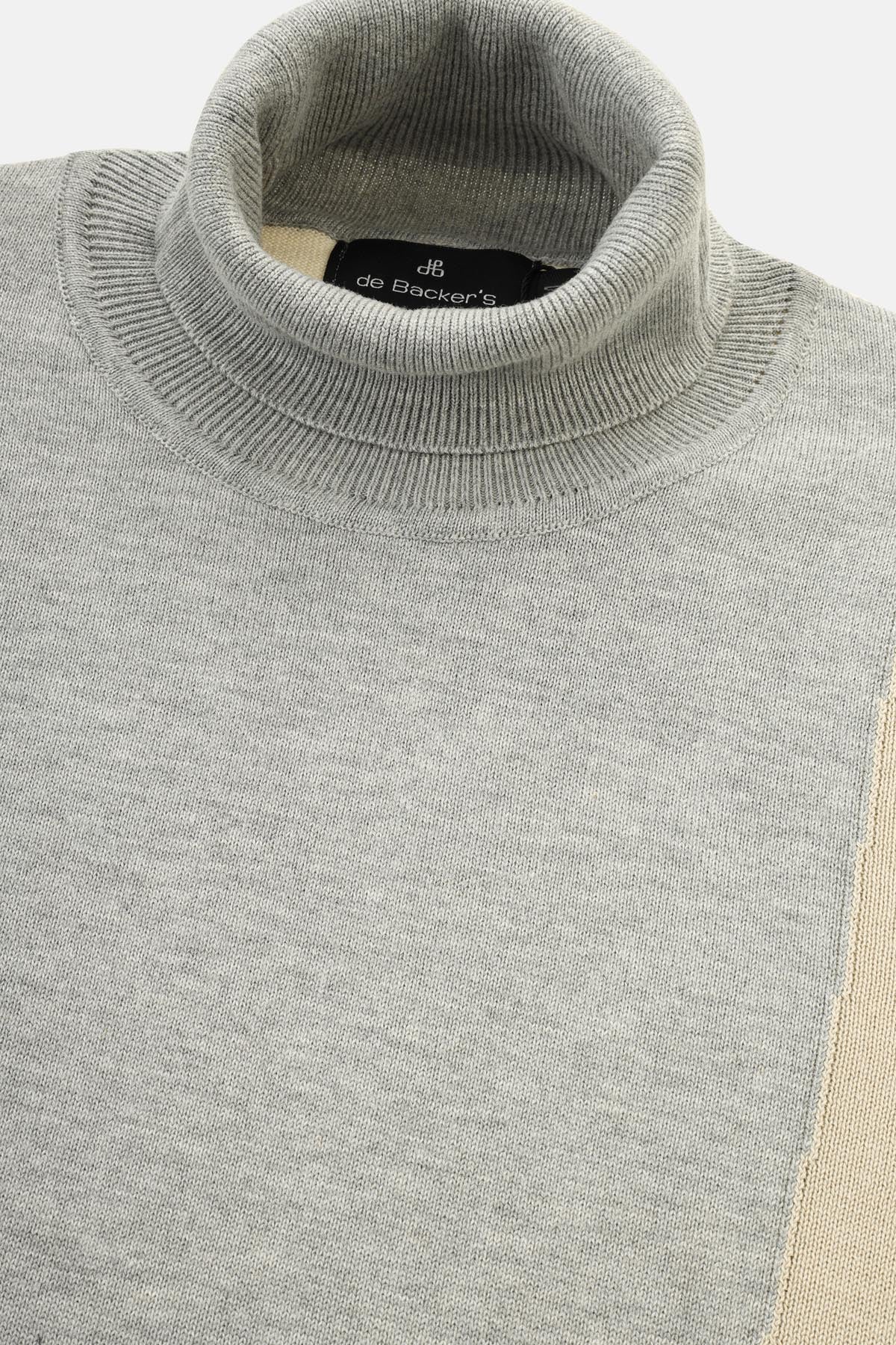 Jacquard Knitted High-neck Gray & Off White Pullover - 2