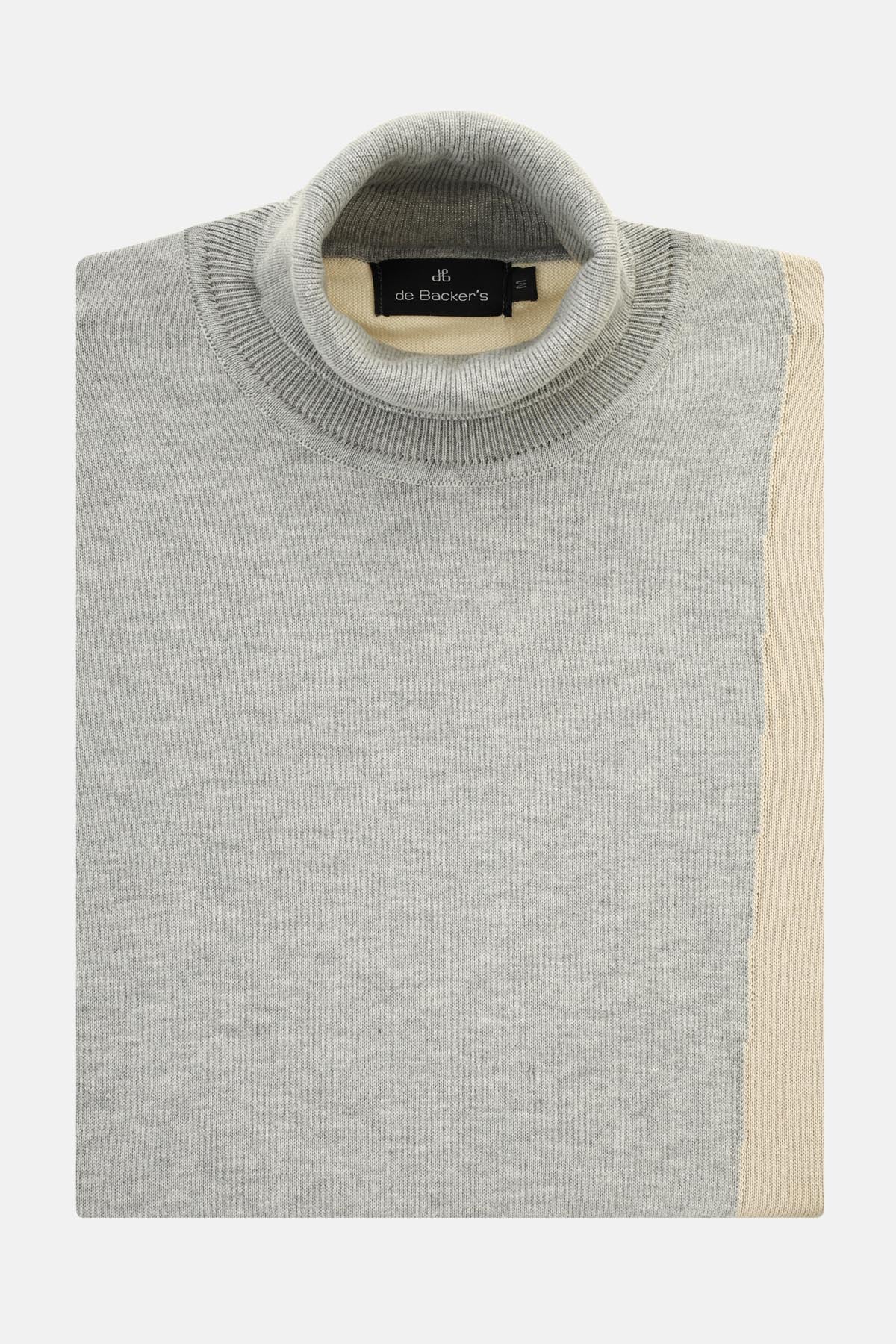 Jacquard Knitted High-neck Gray & Off White Pullover - 1