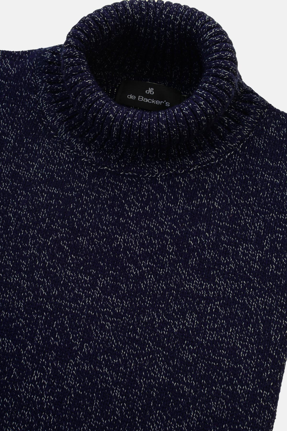 Jacquard Knitted Heavy Midnight Blue High-neck Pullover - 2