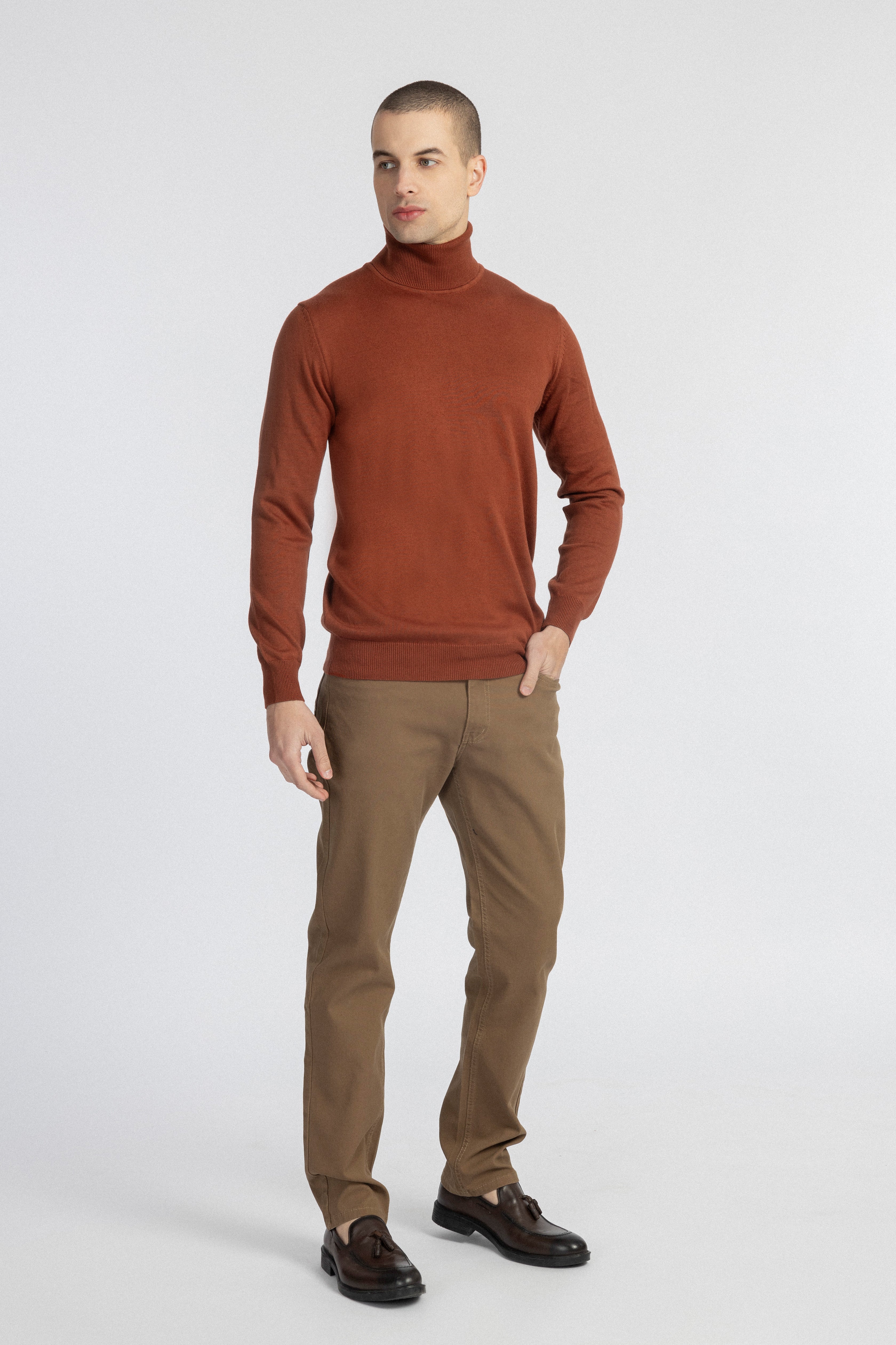 Solid Brick High-Neck Pullover - 4