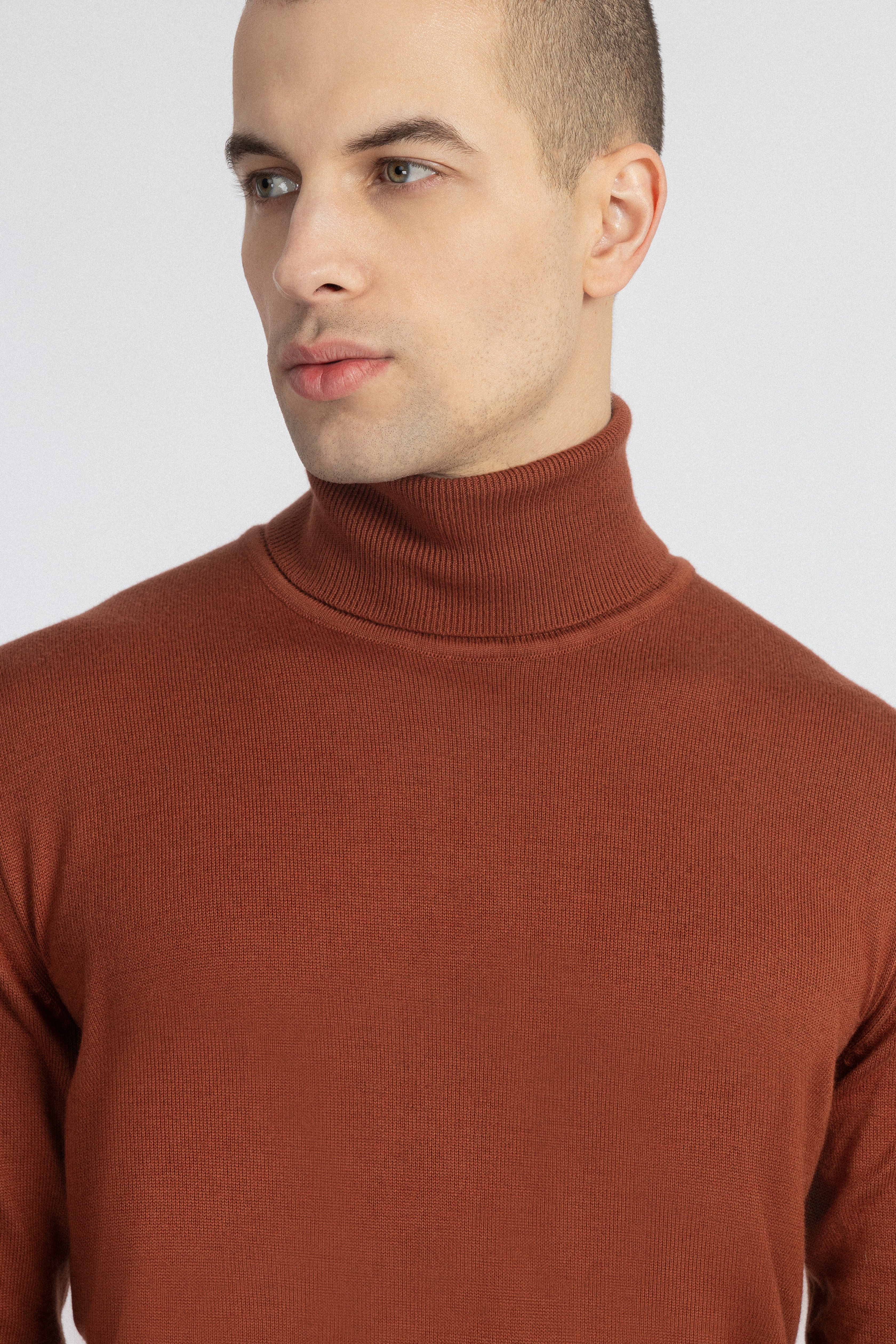 Solid Brick High-Neck Pullover - 3