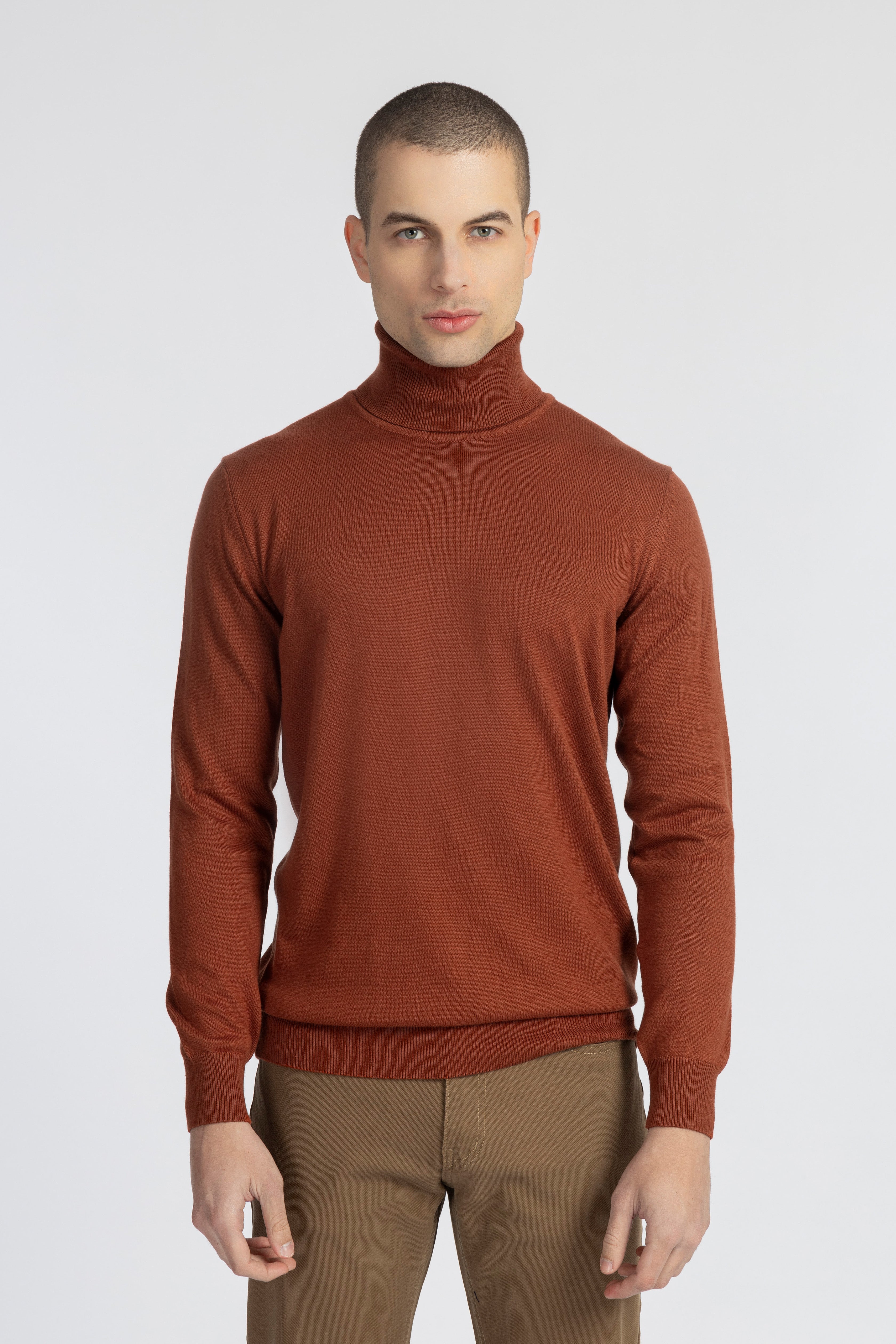 Solid Brick High-Neck Pullover - 2