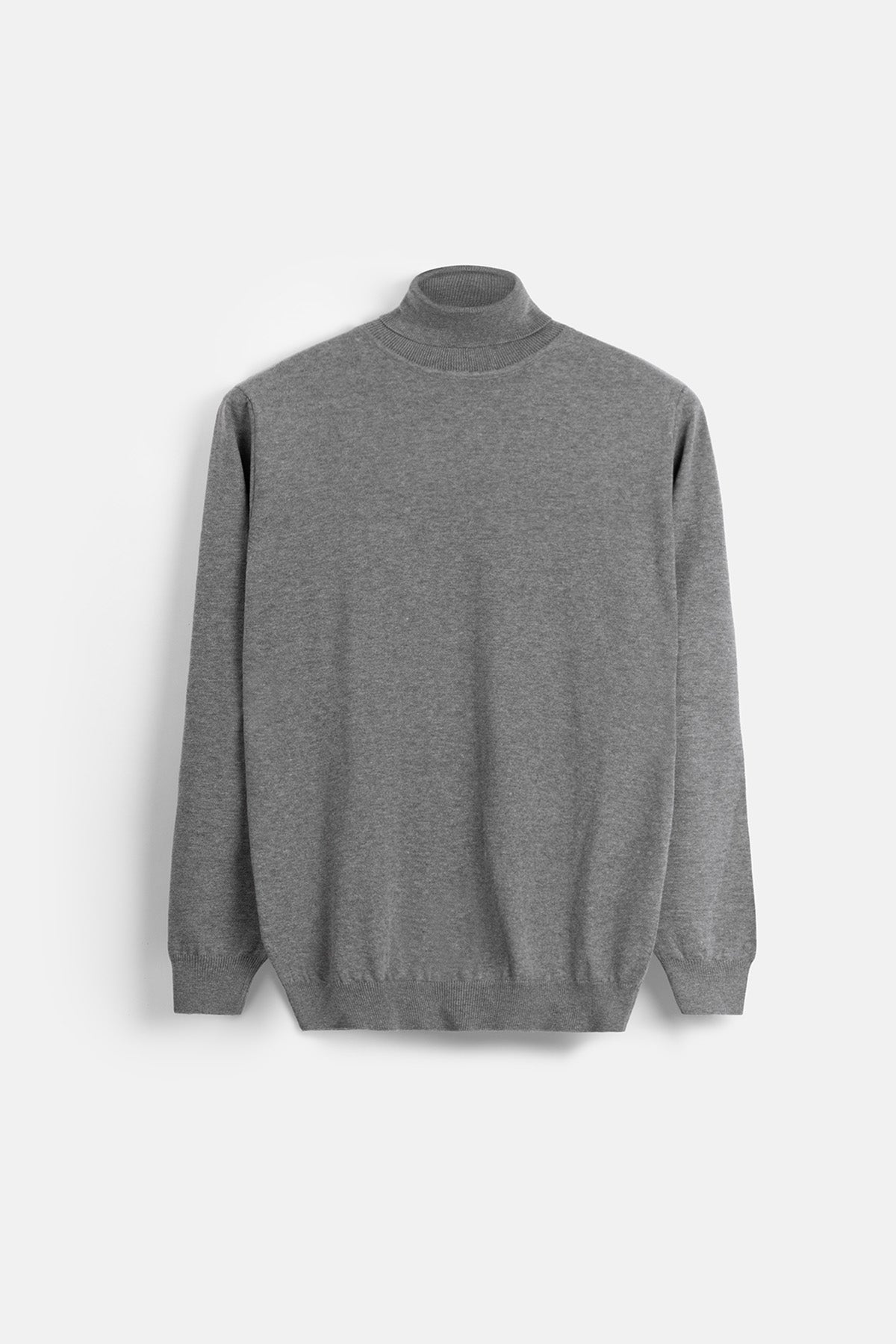 Solid Gray High-Neck Pullover - 1