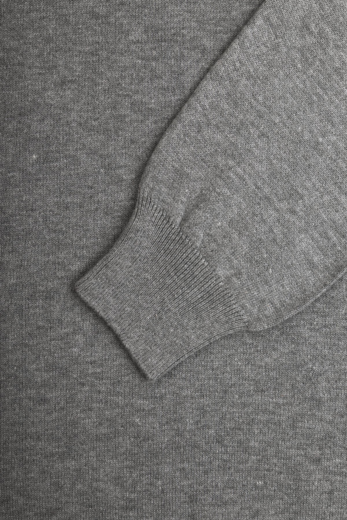 Solid Gray High-Neck Pullover - 3