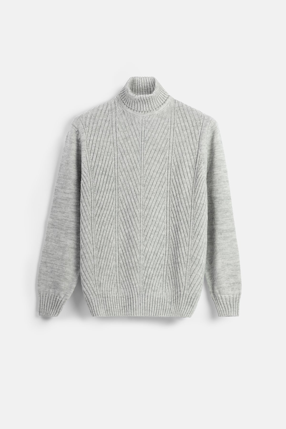 Jacquard Light Gray High-Neck Pullover - 1