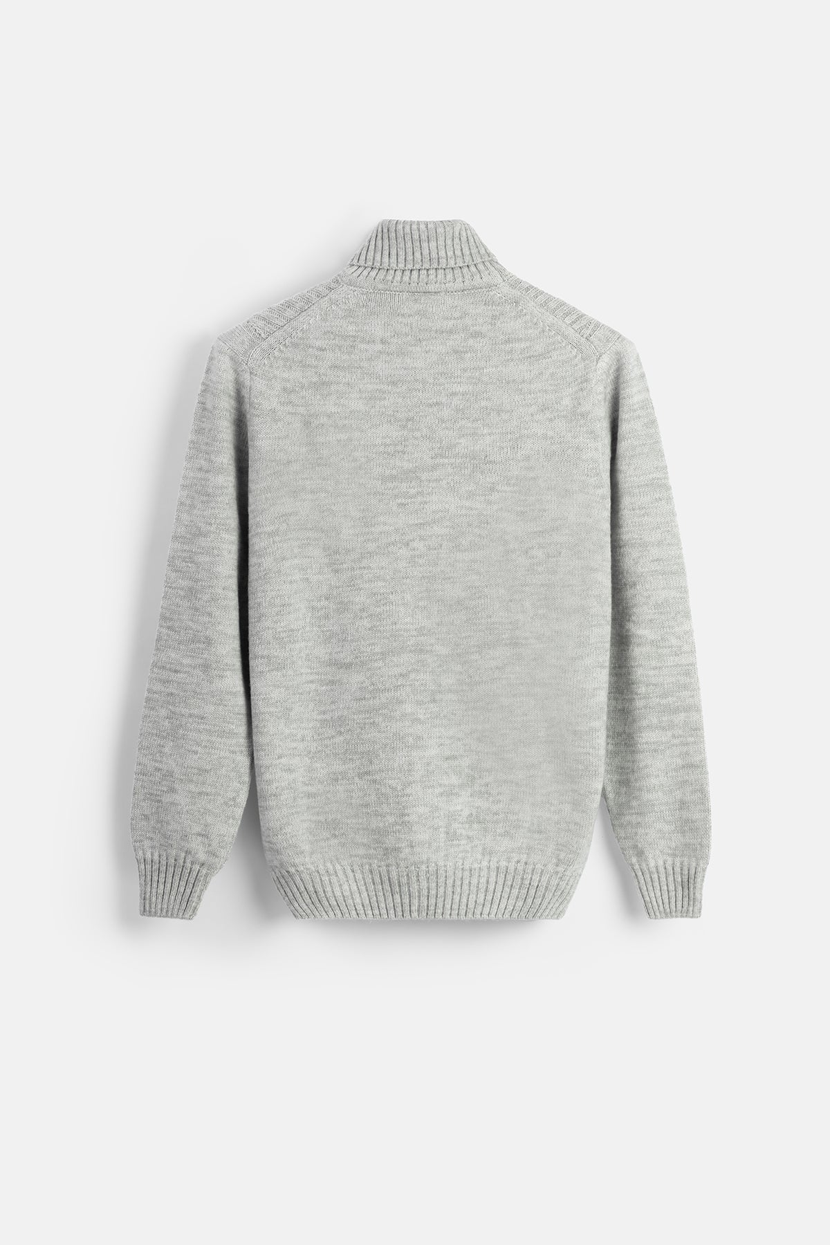 Jacquard Light Gray High-Neck Pullover - 4