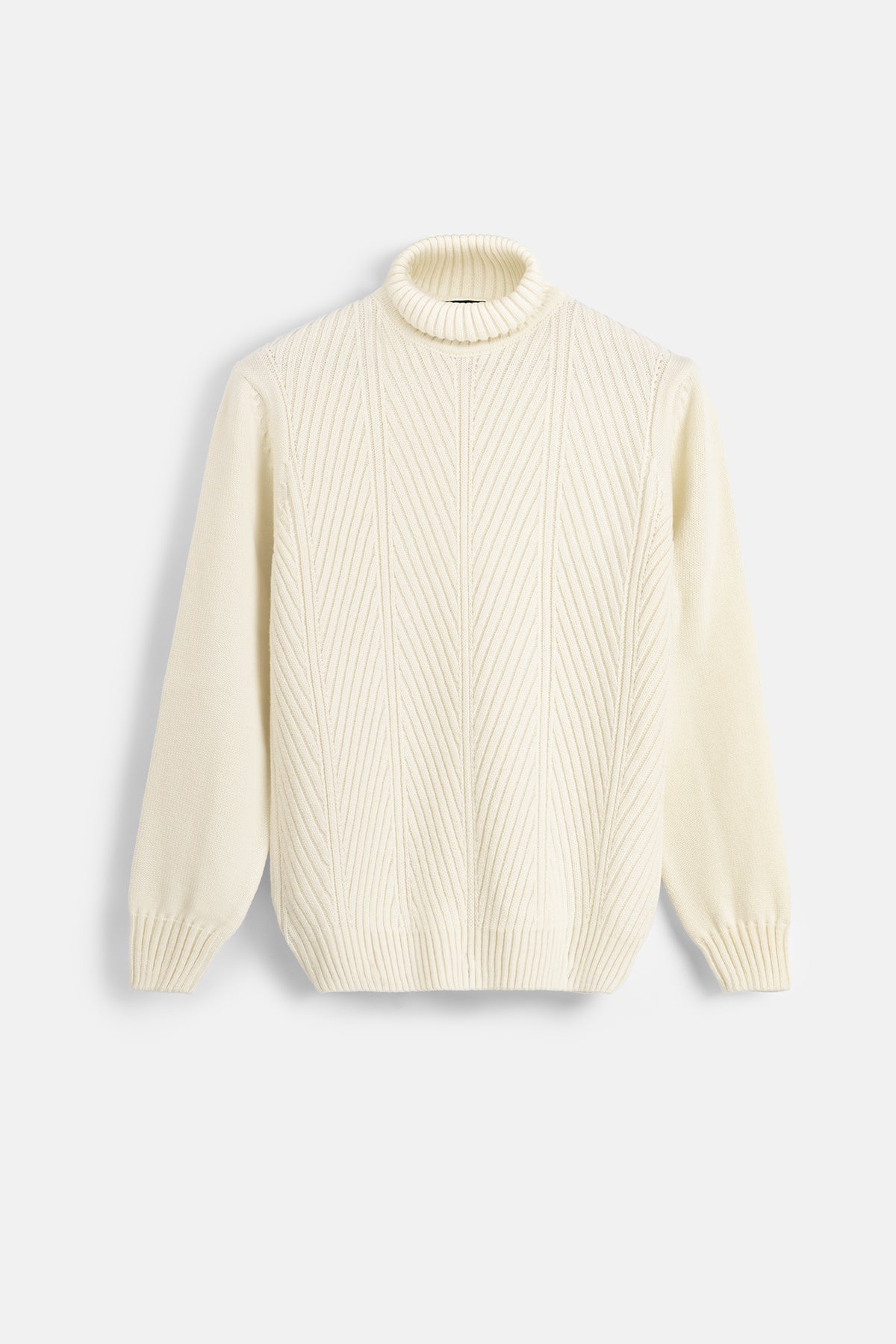 Jacquard Off-White High-Neck Pullover - 1