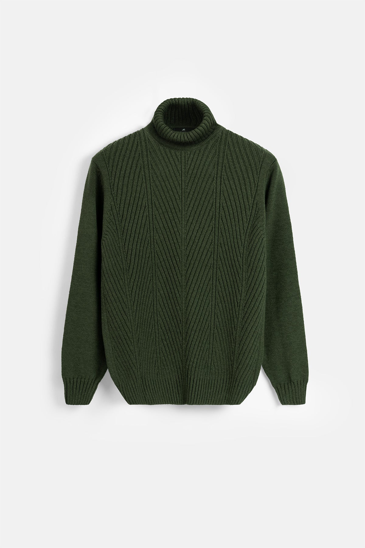 Jacquard Black Olive Green High-Neck Pullover - 1