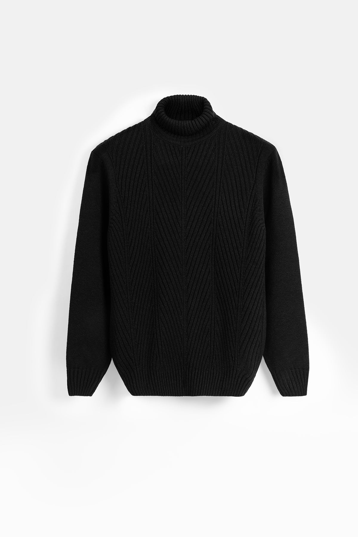 Jacquard Black High-Neck Pullover - 1