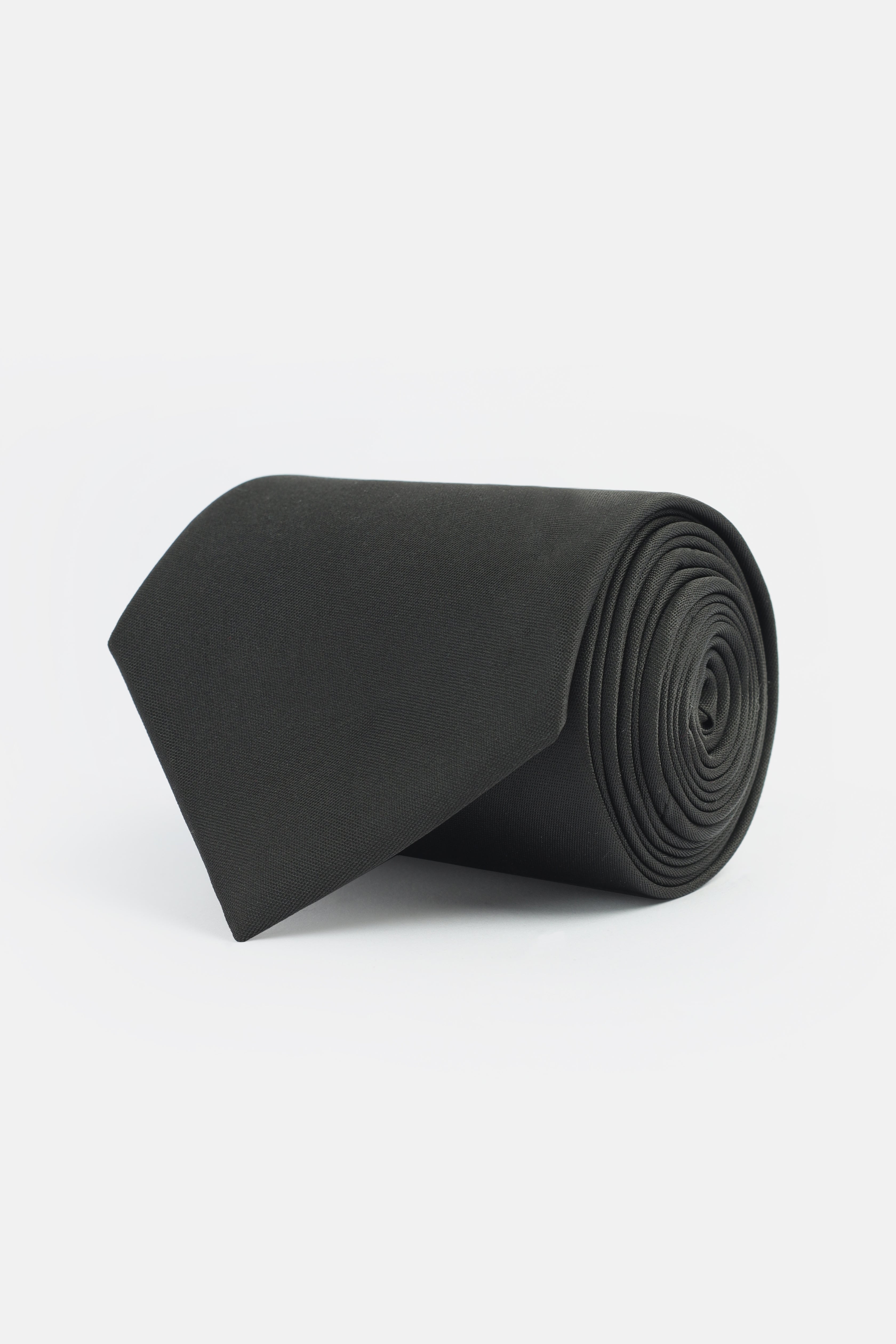 Solid Black Necktie with Handkerchief - 1