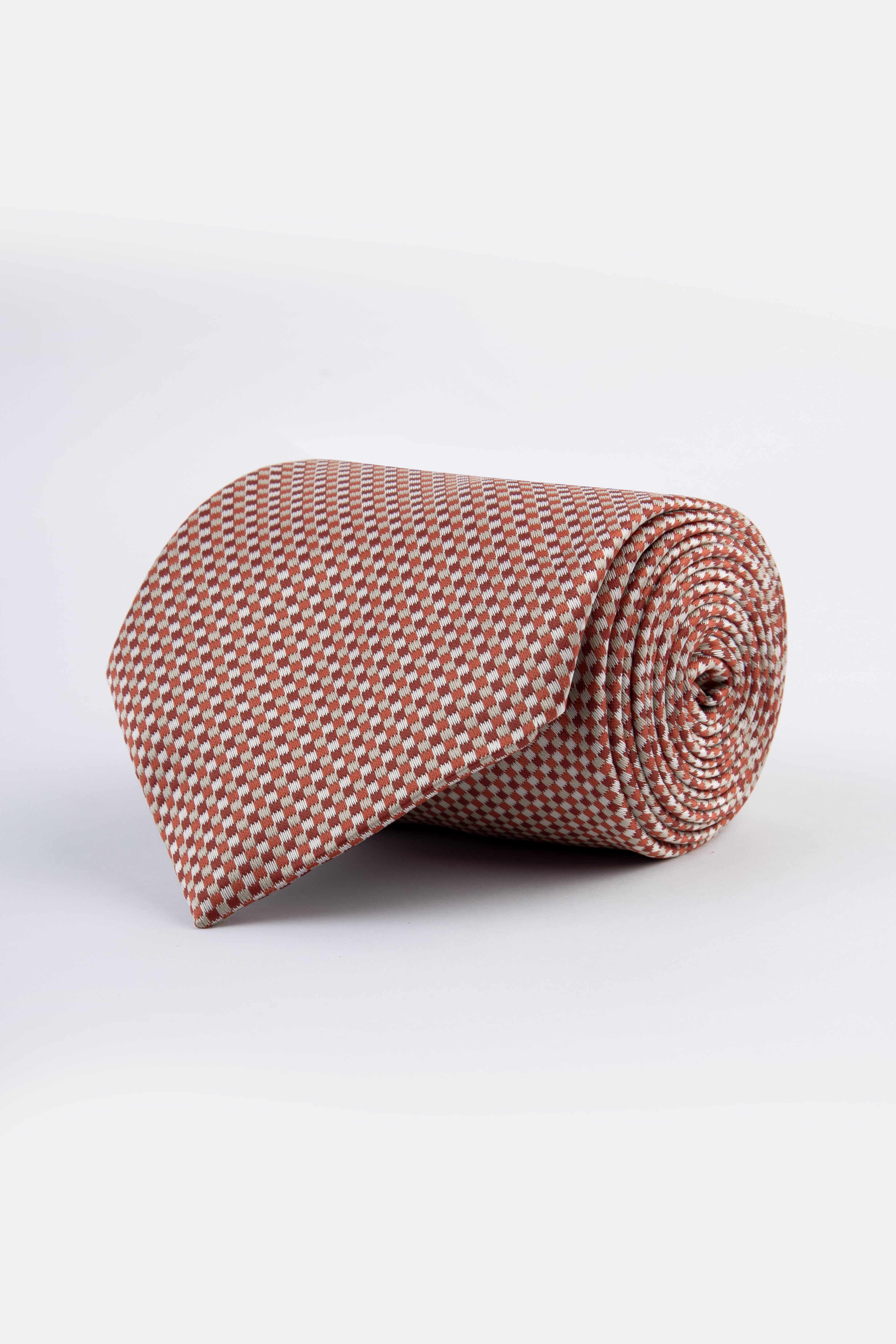 Jacquard Geometric Brownish Red & Off-White Necktie - 1