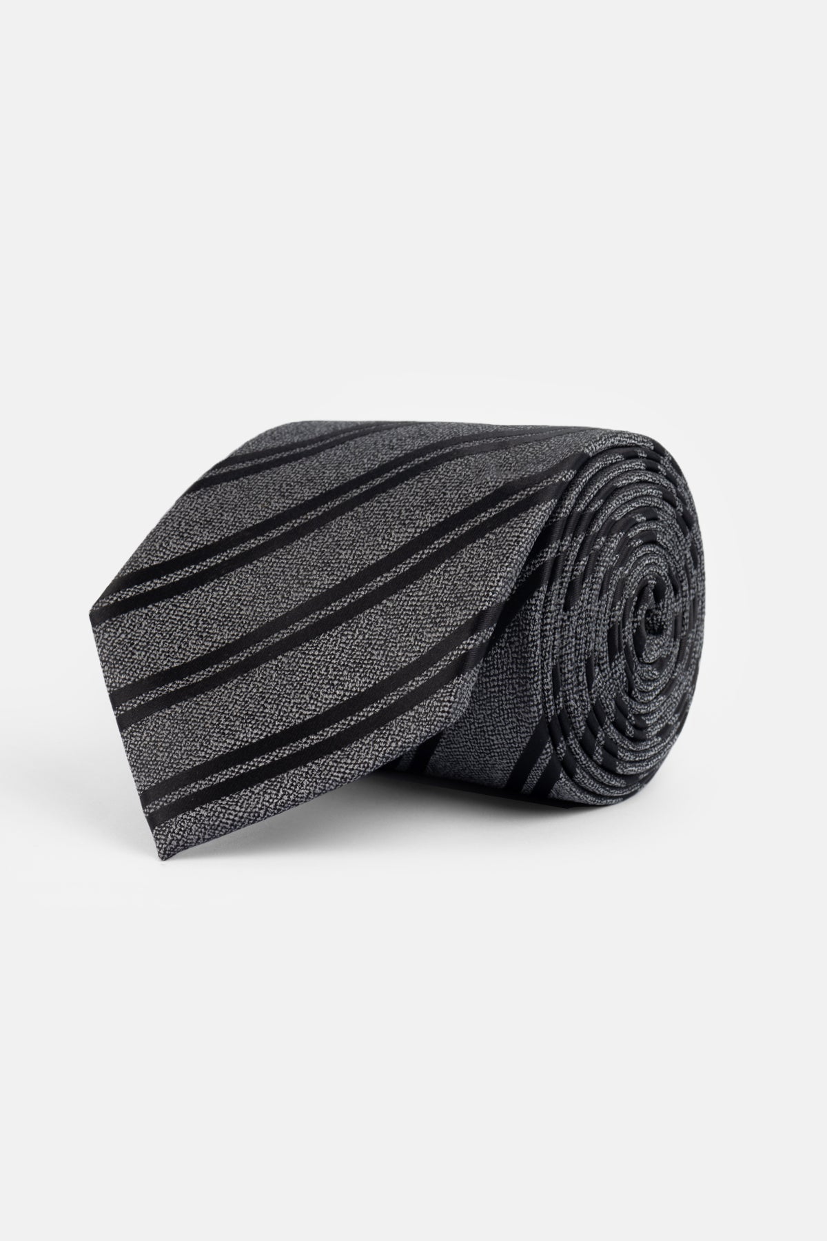 Striped Gray Tie Necktie with Handkerchief - 1