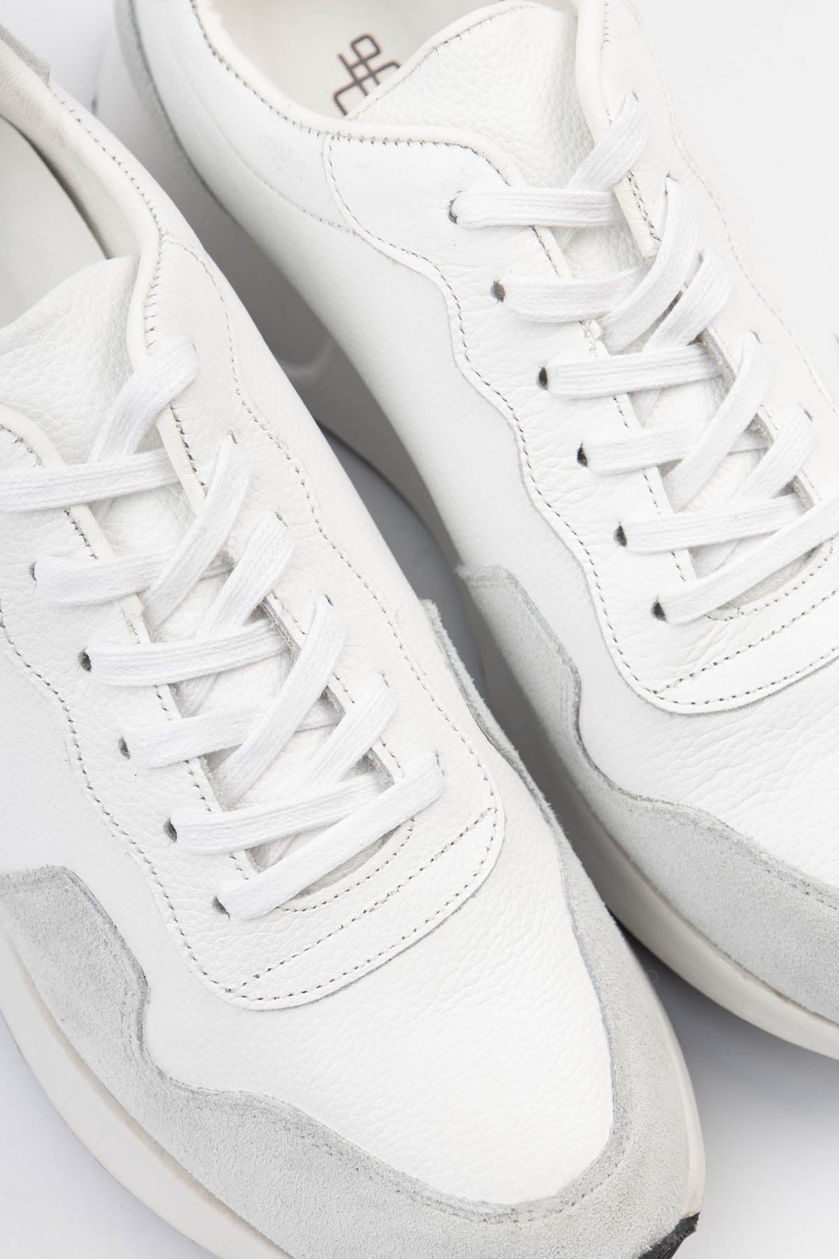 White & Gray Leather & Chamois Sneakers - 3