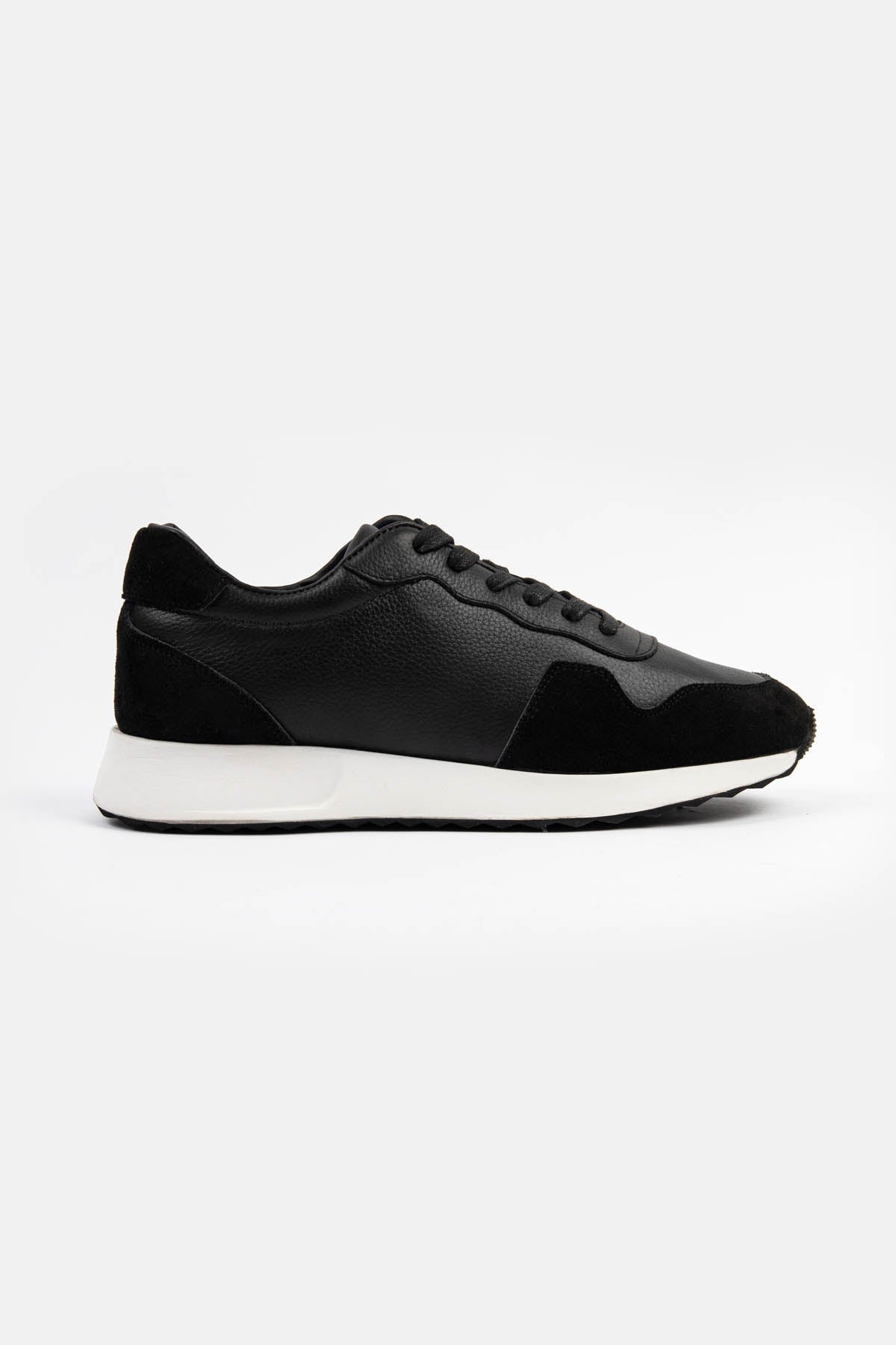 Black Leather & Chamois Sneakers - 1