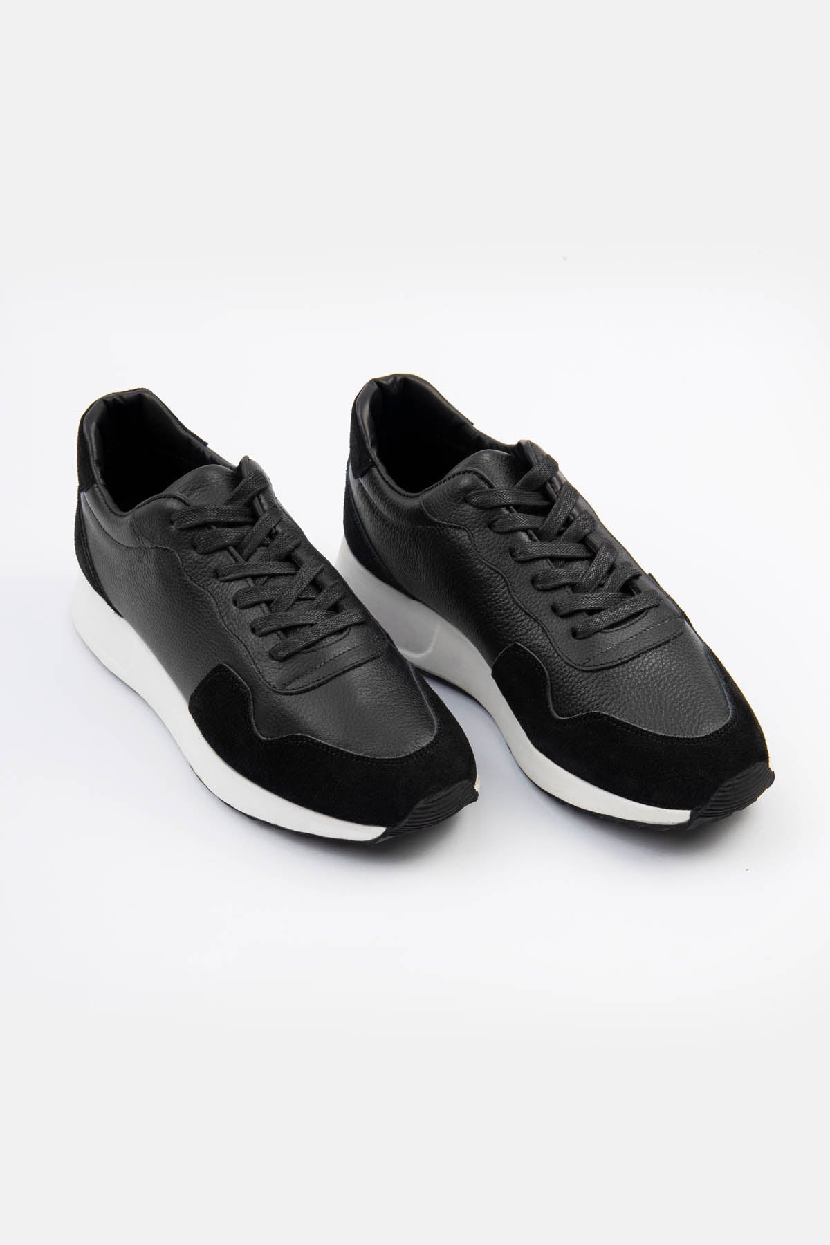 Black Leather & Chamois Sneakers - 2