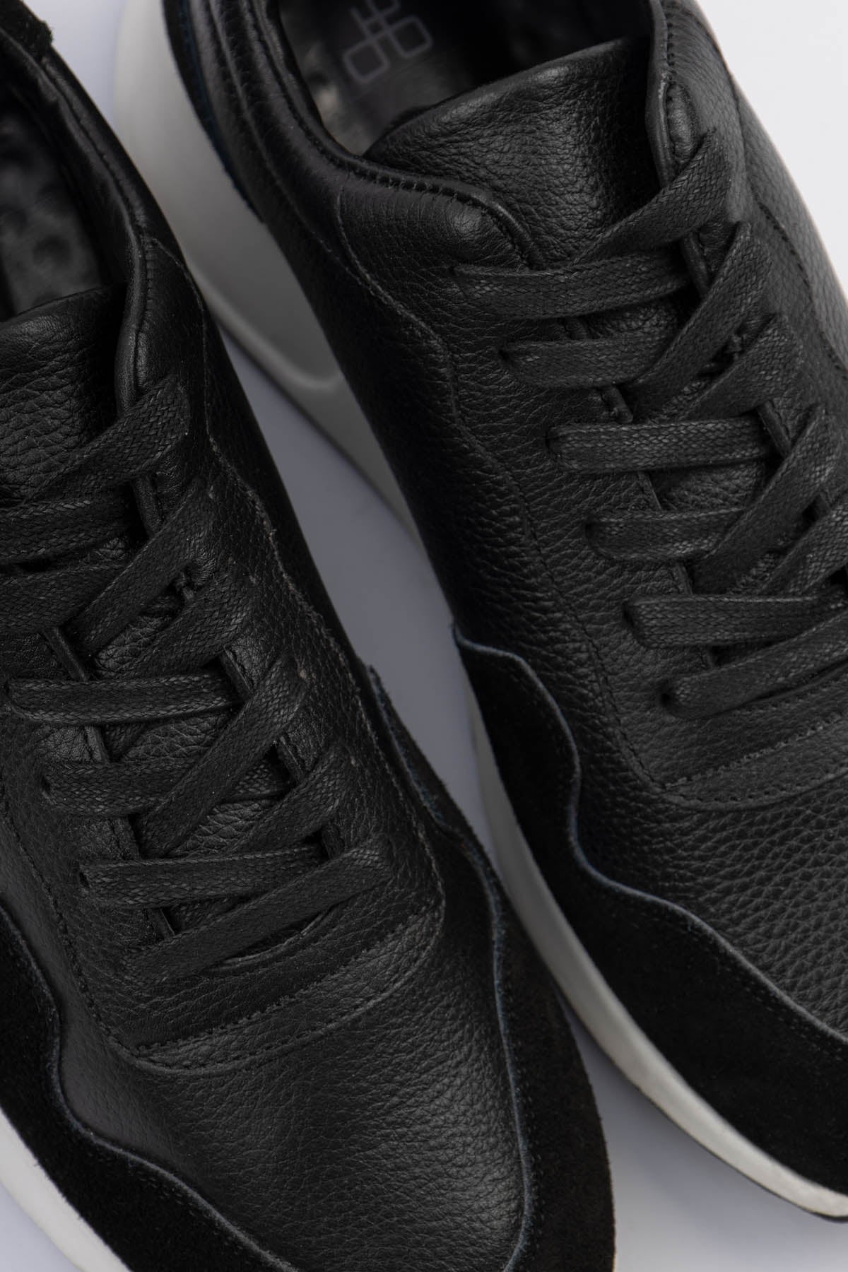 Black Leather & Chamois Sneakers - 3