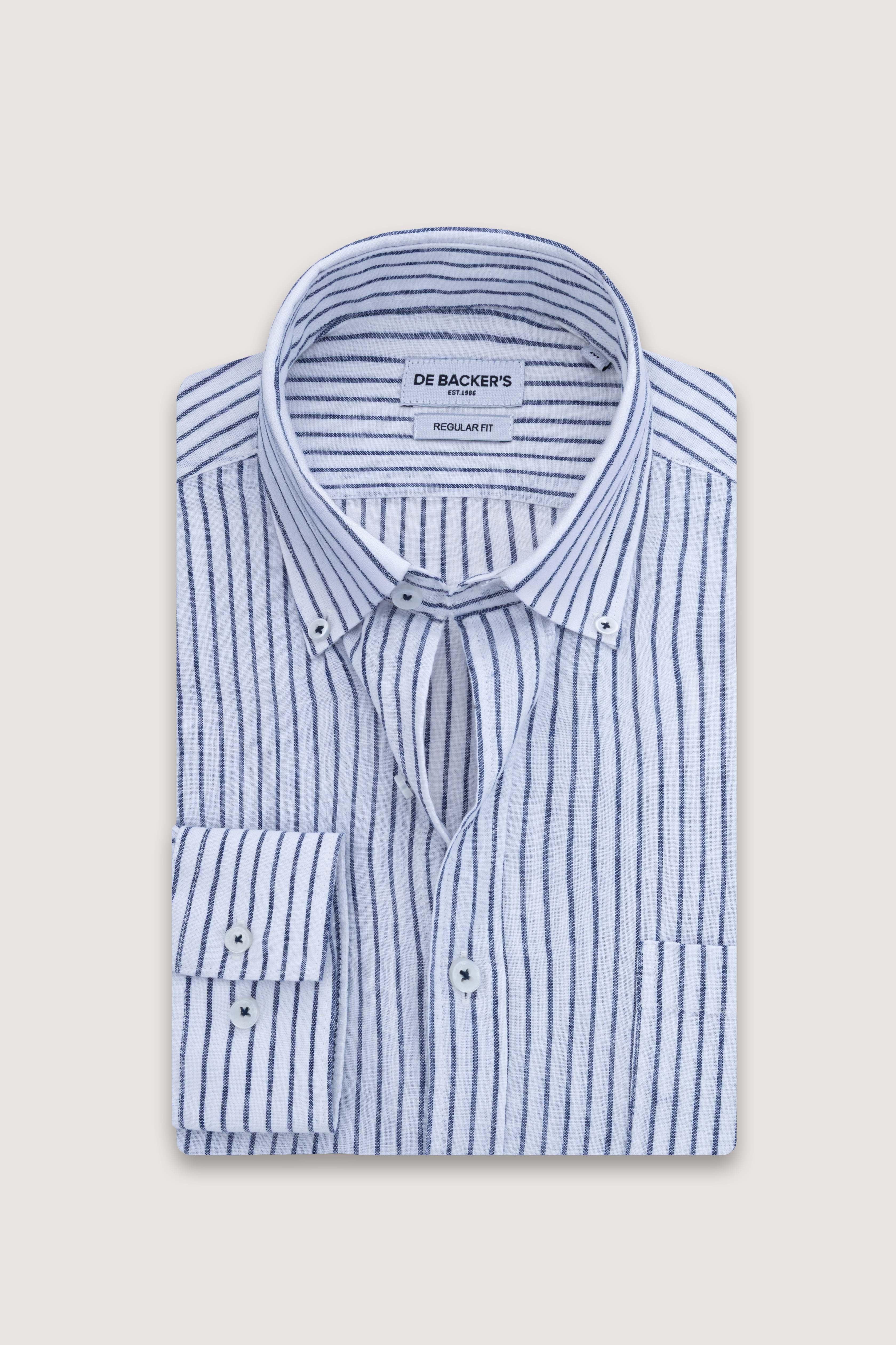 Navy Striped Linin Blend Smart Casual Shirt